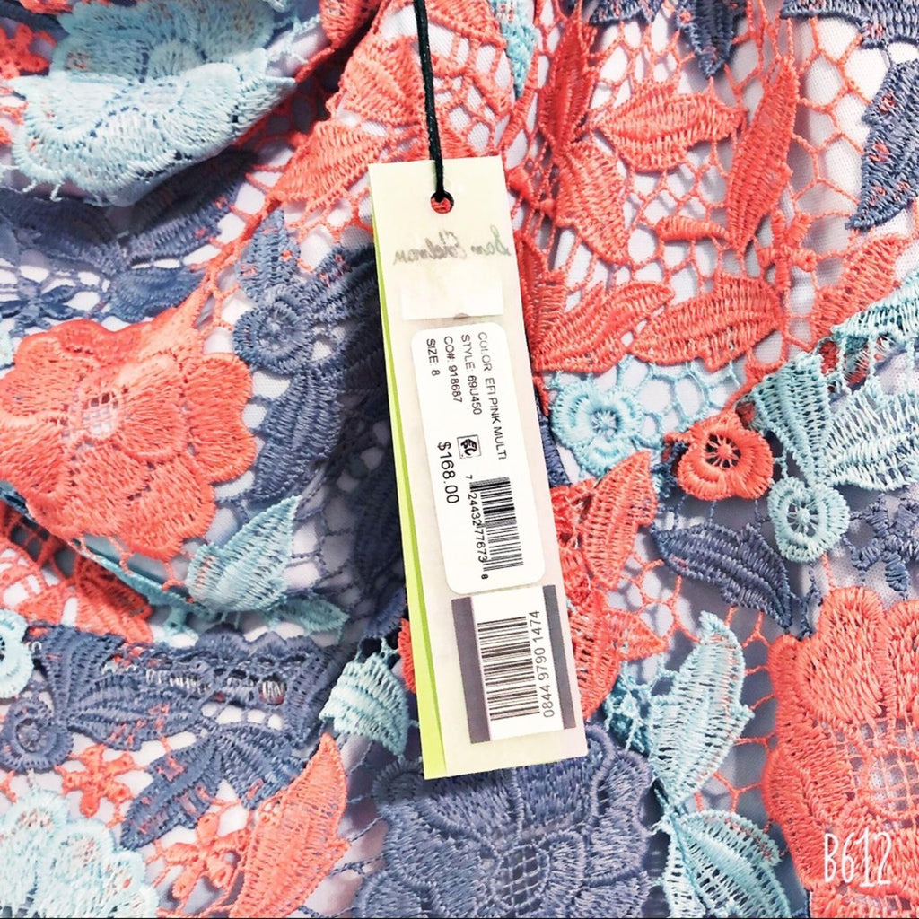 Sam Edelman Lace Three-Tone Off-the-Shoulder Dress,  Blue/Pink Size 8 New w/Tag