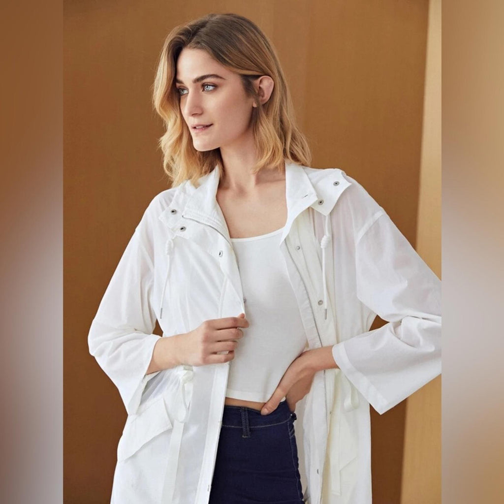 MOTF Lightweight Drawstring Trench Coat in White, Size L New in Packaging