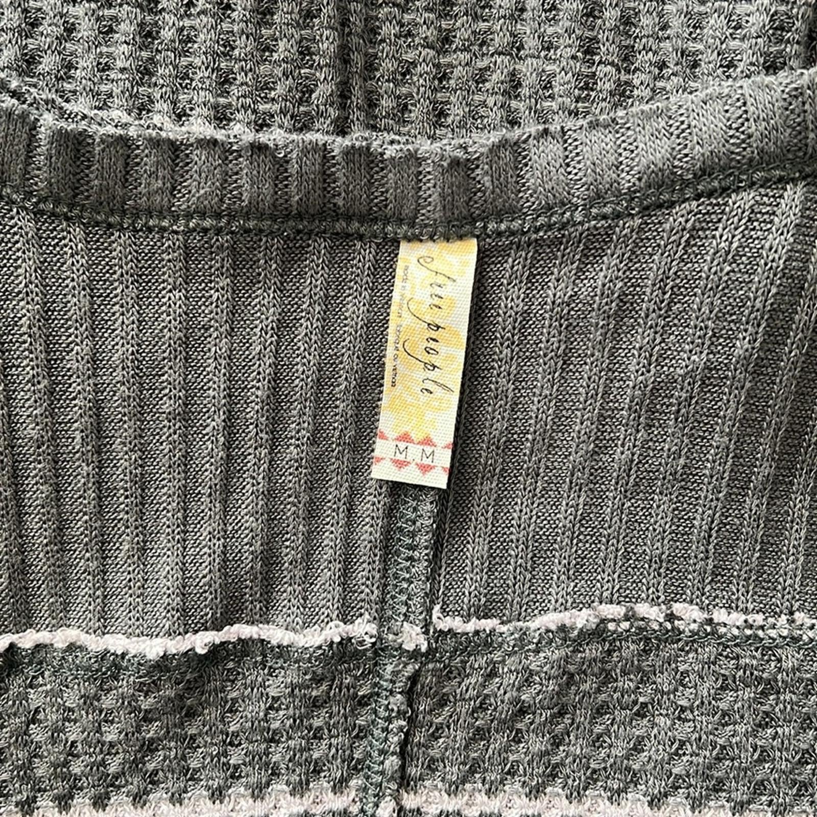 Free People Sunset Park Grey Oversized Striped Waffle Thermal Sweater Size M NWT