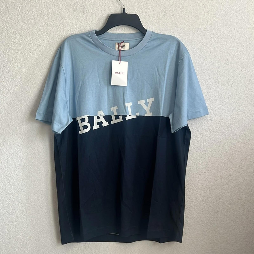 Bally Men’s Colorblock Logo Tee in Poolside/Midnight, Size M. NWT