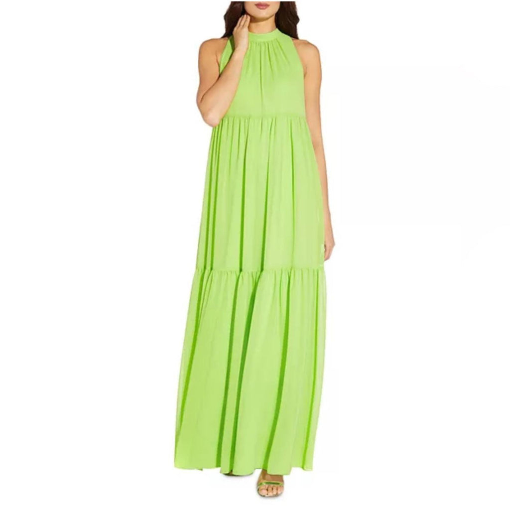 Aidan Mattox Mock Neck Halter Tired Maxi Dress in Lime Green, NWT, Size 2