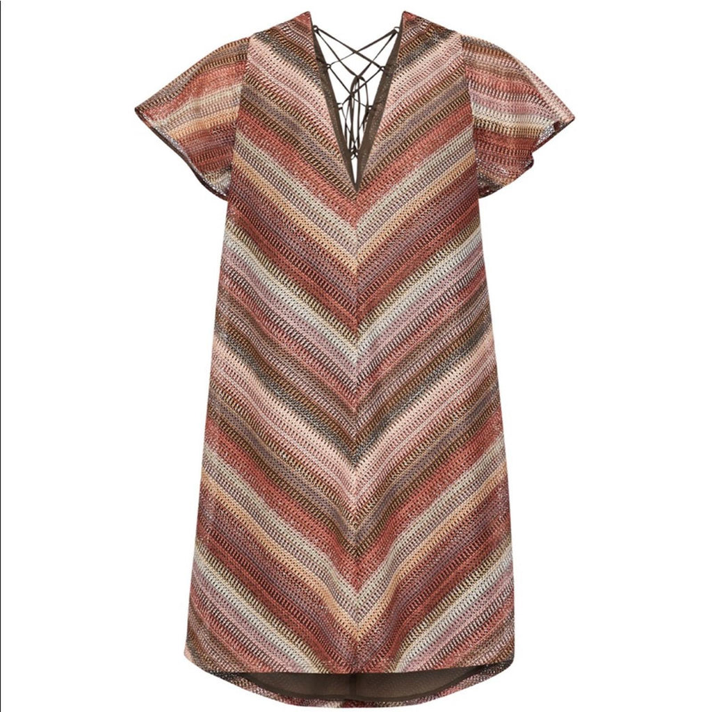 BCBG Lace-Up Back Mini Dress in Brown/Beige, Size S New w/Tag