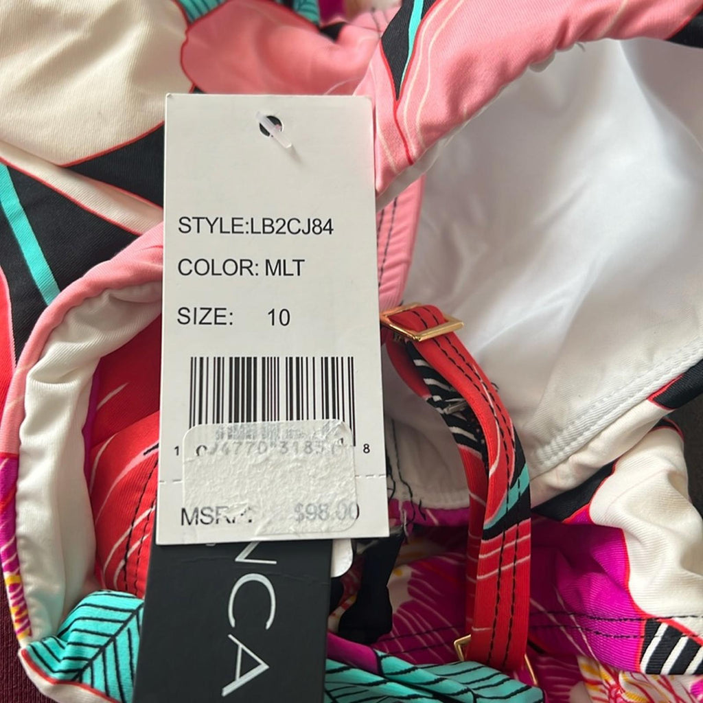 La Blanca Over the Shoulder Front Knot Tankini Swimsuit Top, Size 10 NWT