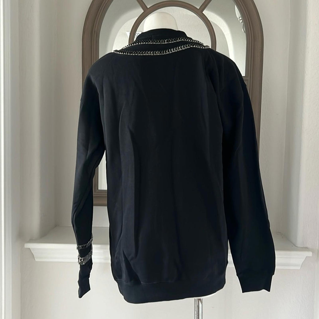 Collina Strada Baguette Crystal Trim Cotton Sweatshirt Tennis Crew Size M NEW
