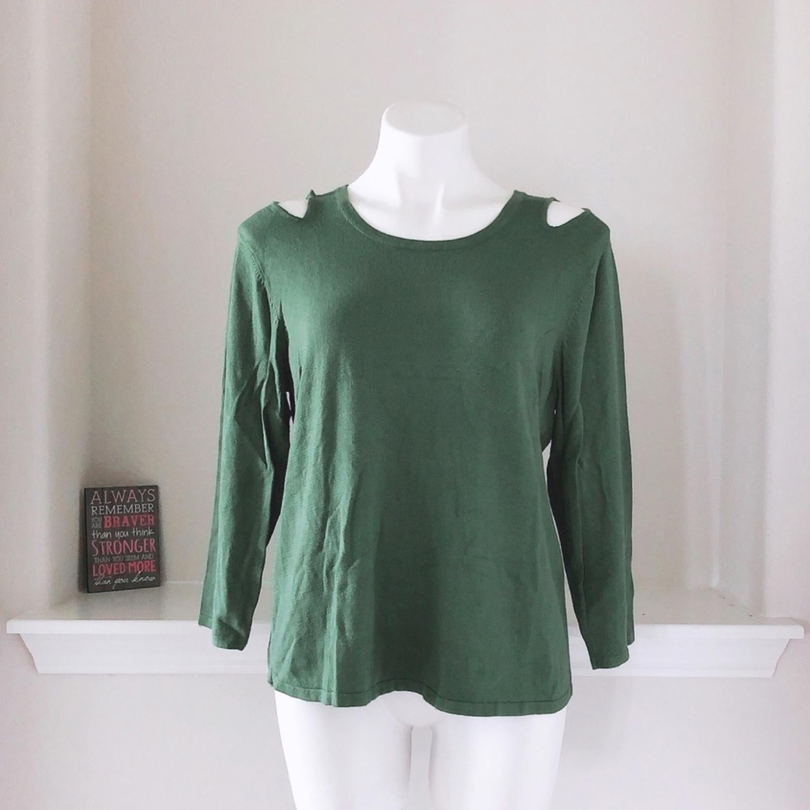 Chelsea & Theodore Green Knit Top / Cold-Shoulder Sweater Size XL