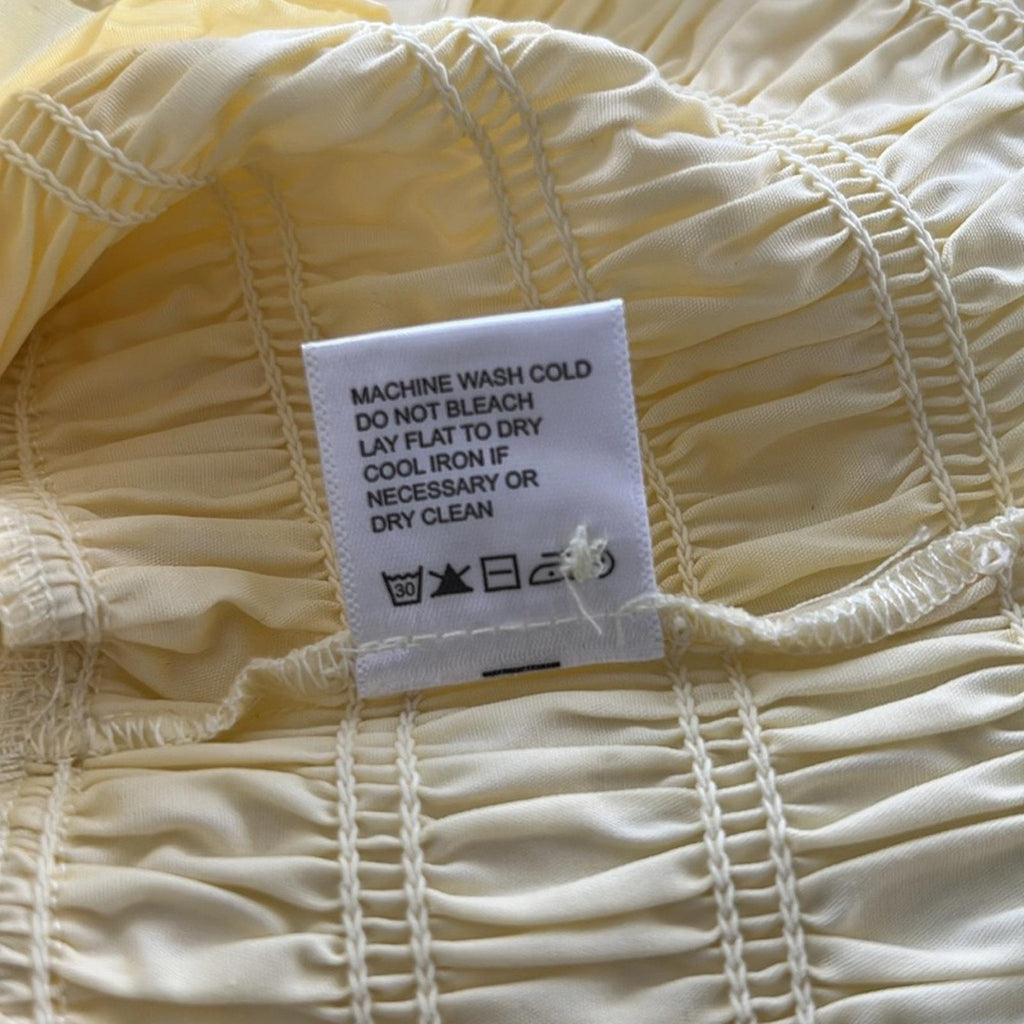 WhoWhatWear Harper Smocked-Waist Top in Lemon, NWT, Size S
