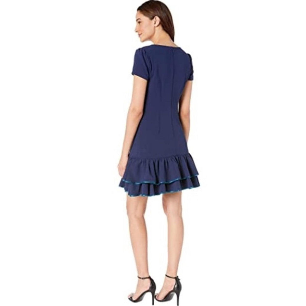 Betsy Johnson Tiered Double Ruffle Hem Dress in Navy Blue, EXCELLENT, Size 14