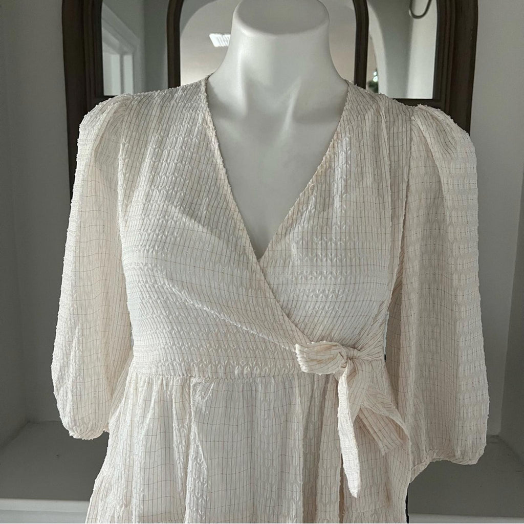 NWT Calvin Klein Side-Tie Belt Pinstripe Tiered Dress, Petite Size 6 Retail $134