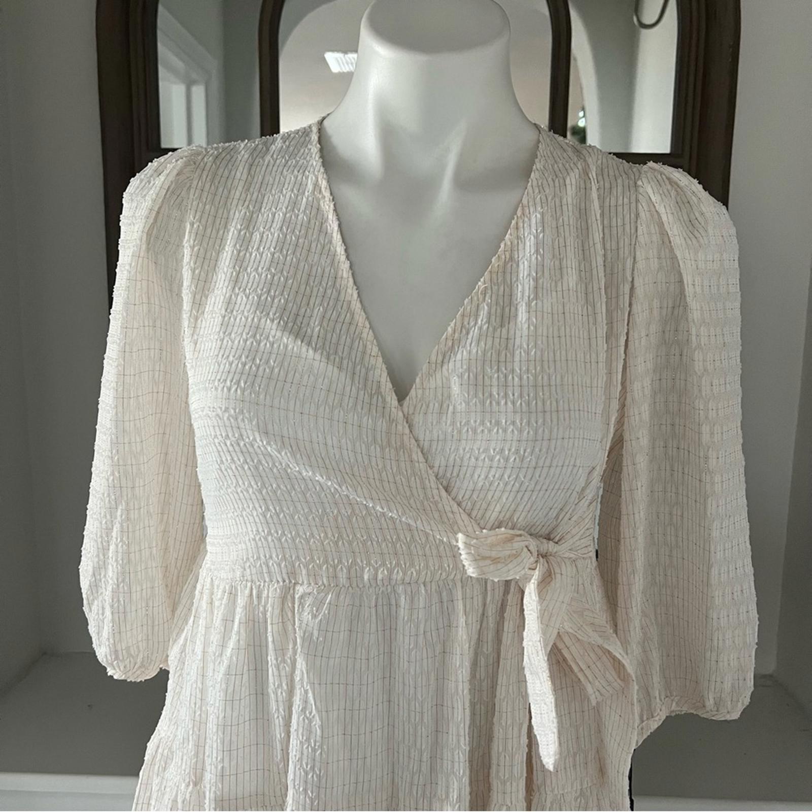 NWT Calvin Klein Side-Tie Belt Pinstripe Tiered Dress, Petite Size 6 Retail $134