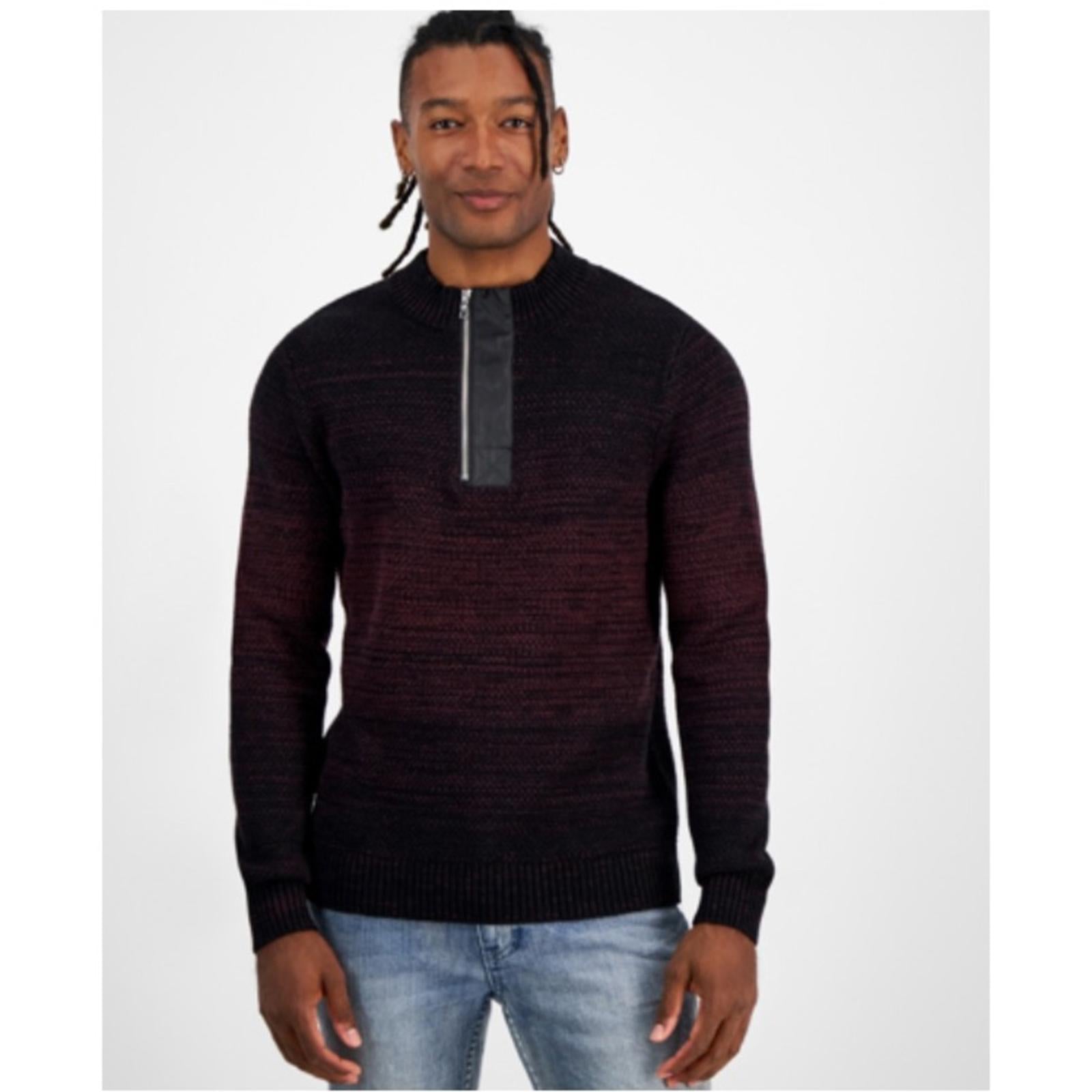 INC Regular-Fit Space-Dyed 1/4-Zip Mock Neck Sweater, Wine Men Size S New w/Tag