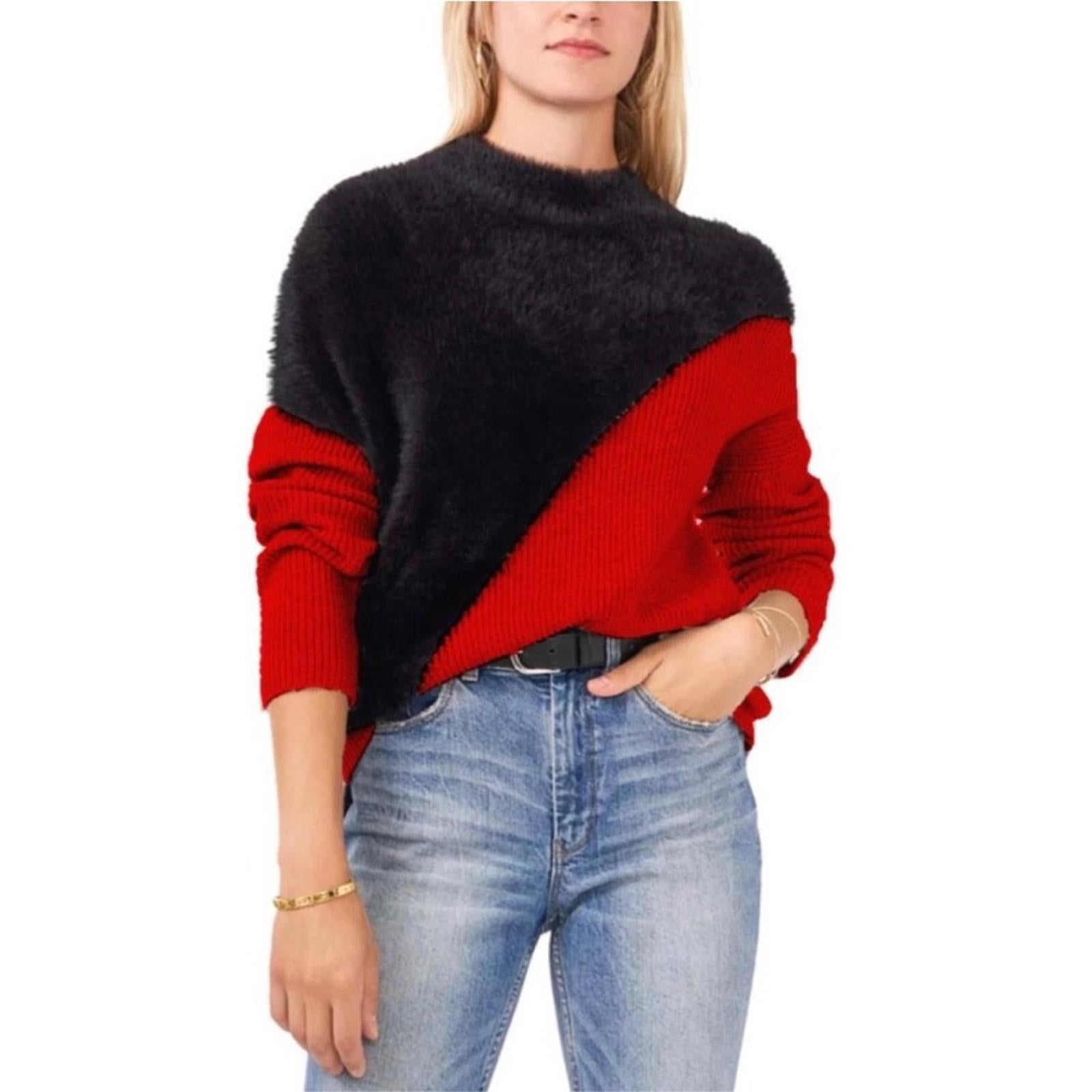 Vince Camuto Asymmetrical Colorblocked Black Textured Sweater, Size XL NWT