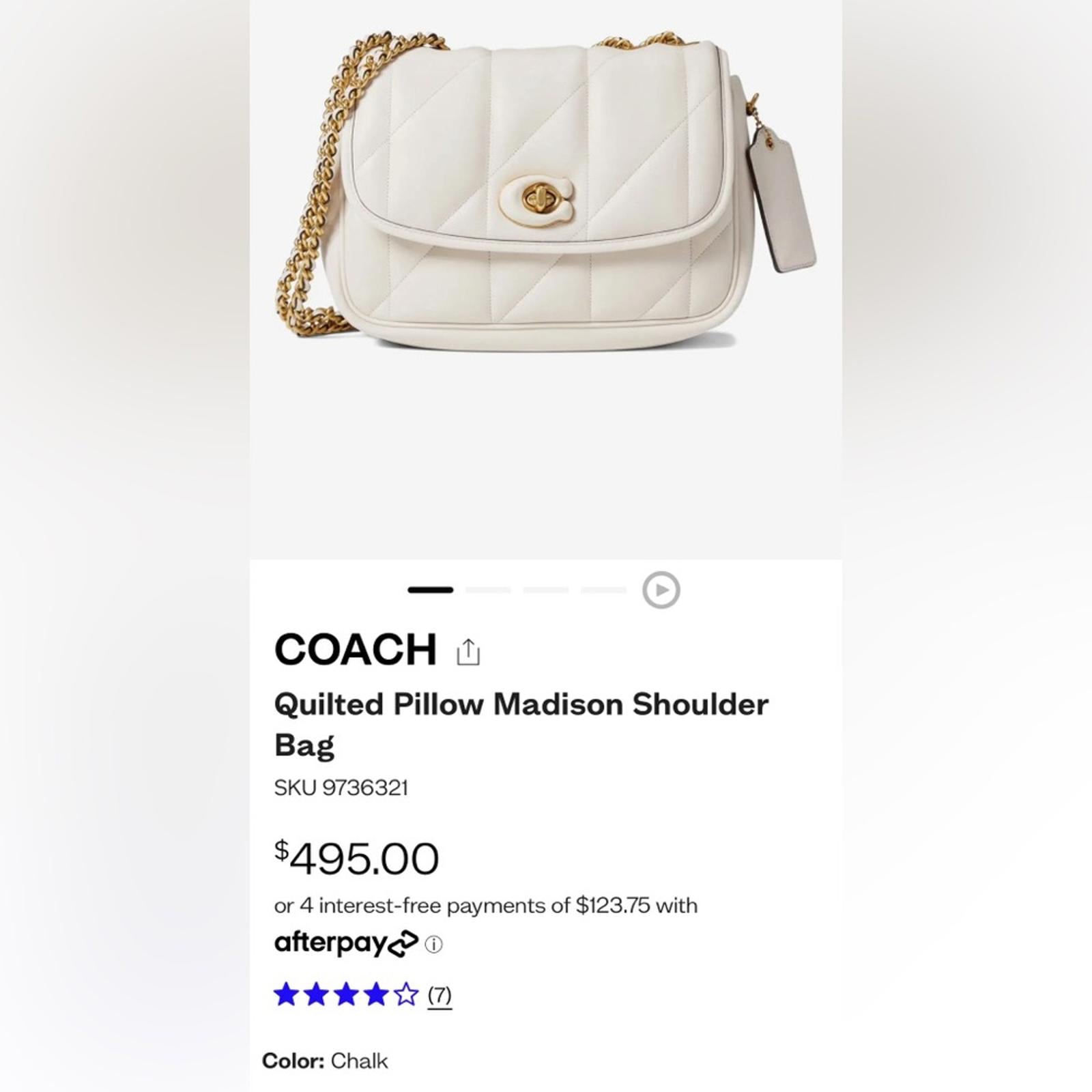 COACH Quilted Pillow Madison Shoulder Bag in Chalk, EXCELLENT!