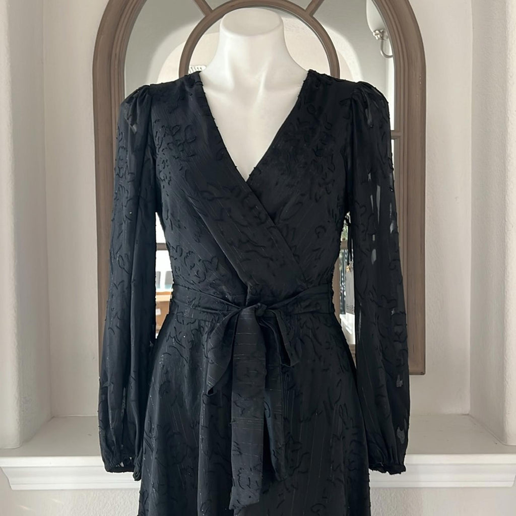 Kensie Fit & Flare Black Dress with Ballon Sleeves, Size 6 New w/Tag $138