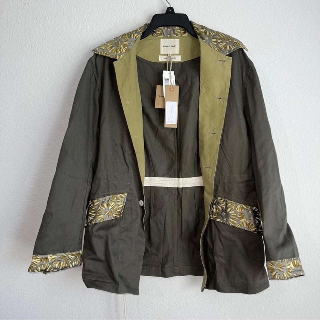 Nicholas Daley Field Jacket Khaki Mix Button Front Point Collar Size S NWT $765