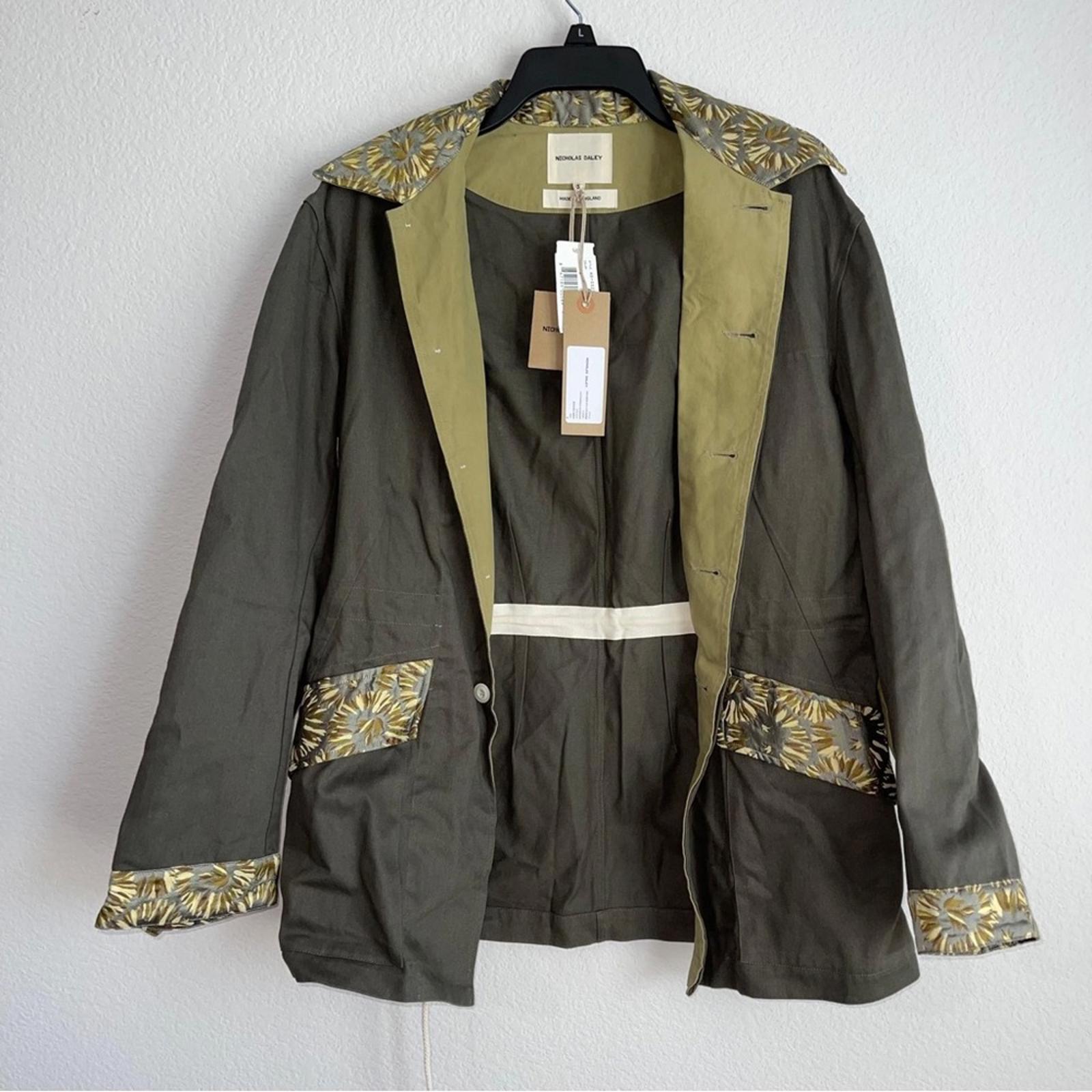 Nicholas Daley Field Jacket Khaki Mix Button Front Point Collar Size S NWT $765