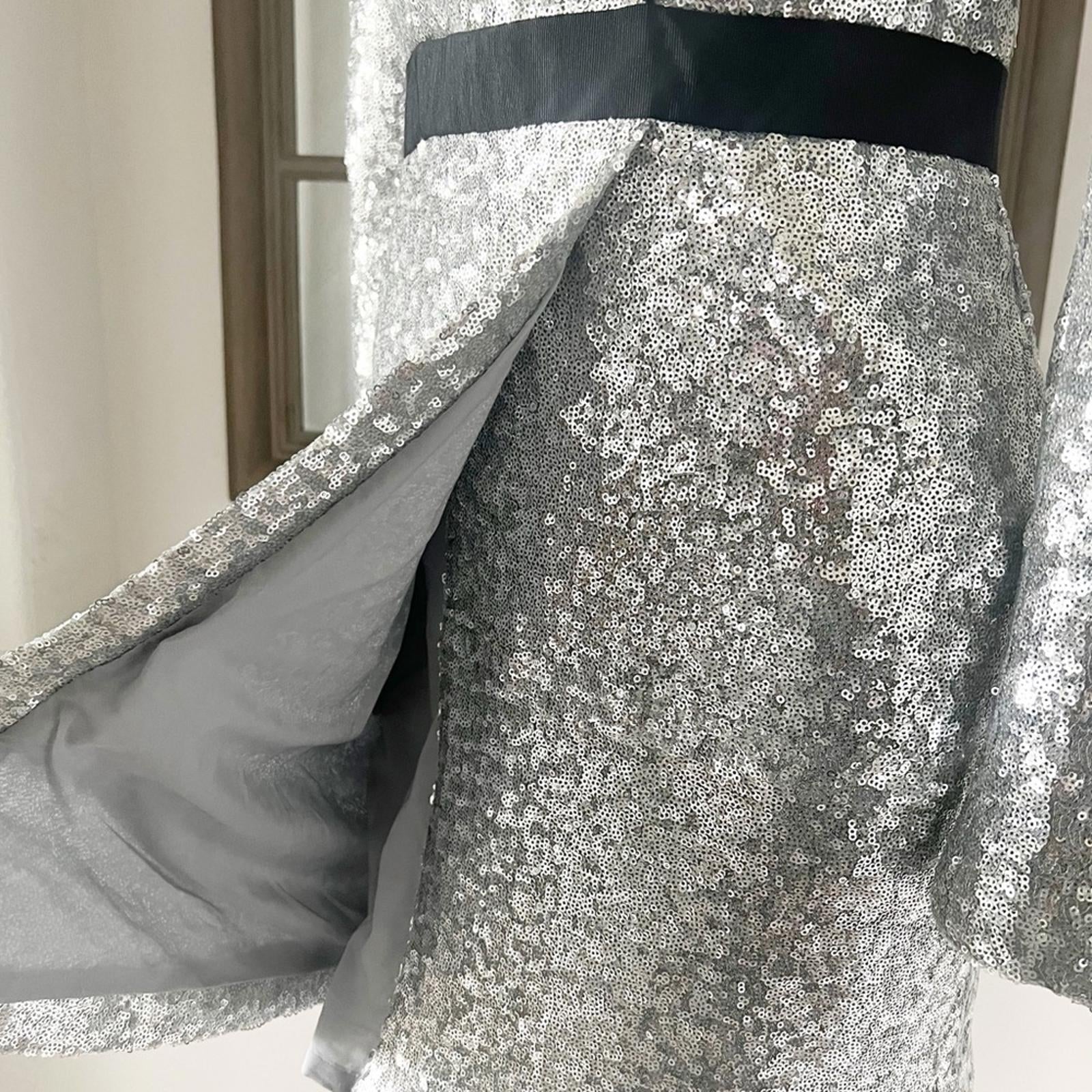 Rachel Zoe Meryl Sequin Faux Wrap Dress in Silver, Size 6 New w/Tag $345