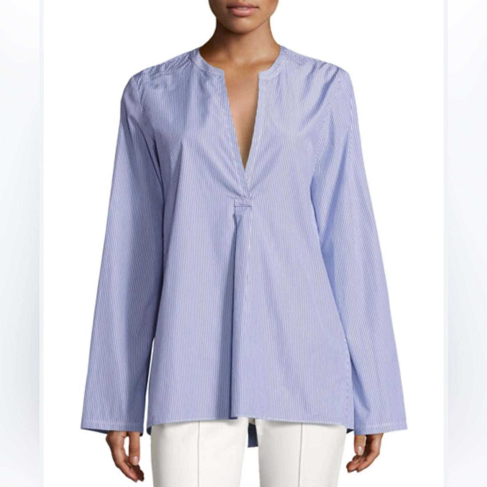 Theory Ofeliah Taff Striped Top, Blue/White Size L Retail