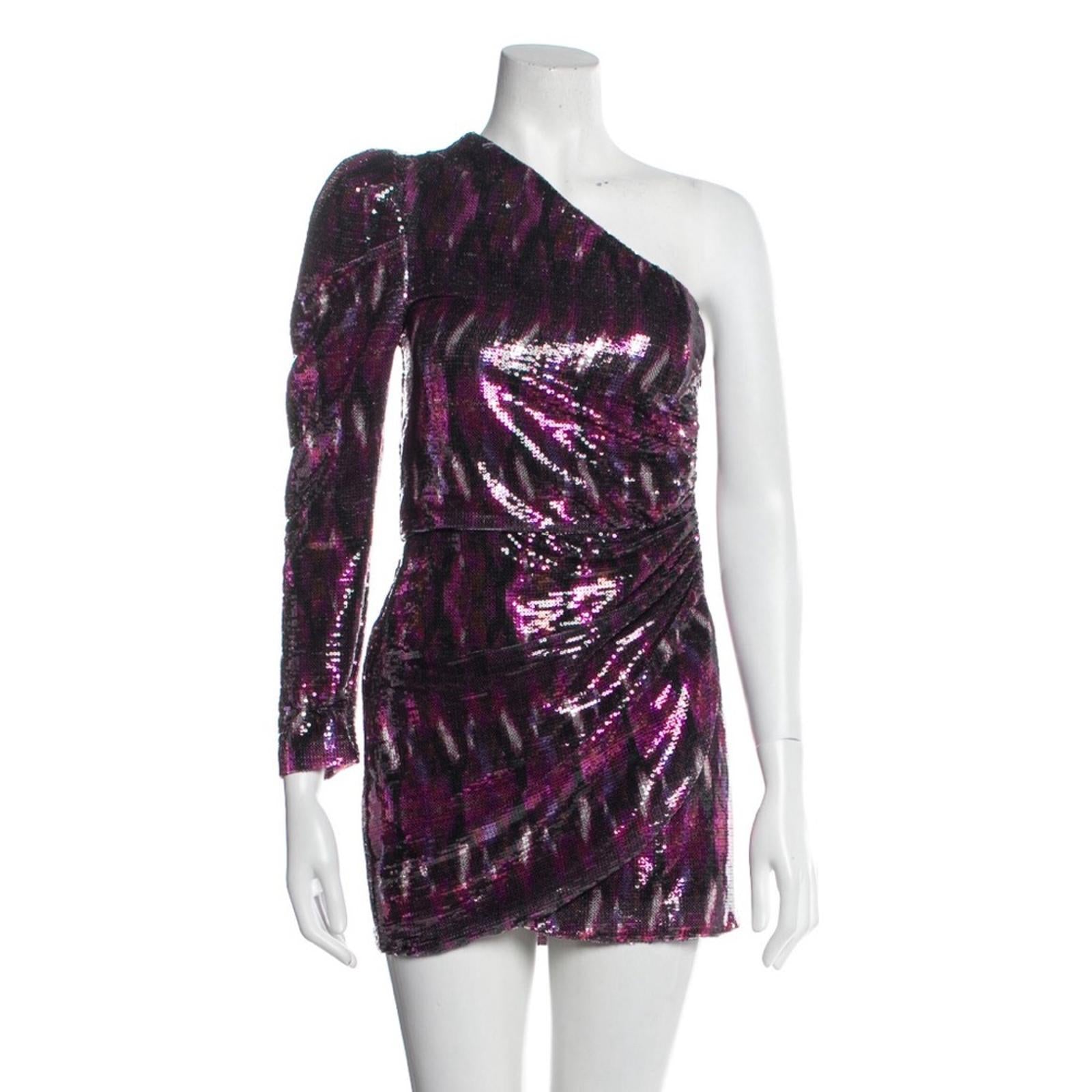 MISA Revolve Nova One-Shoulder Sequin Mini Dress, Purple Size S New w/o Tag $370