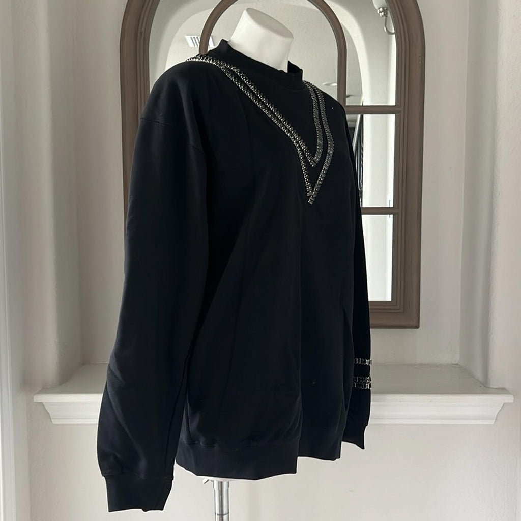 Collina Strada Baguette Crystal Trim Cotton Sweatshirt Tennis Crew Size M NEW