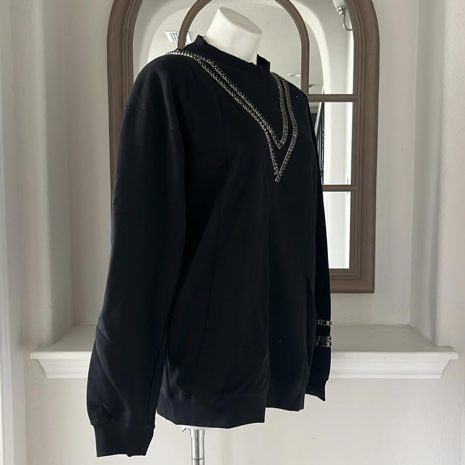 Collina Strada Baguette Crystal Trim Cotton Sweatshirt Tennis Crew Size M NEW