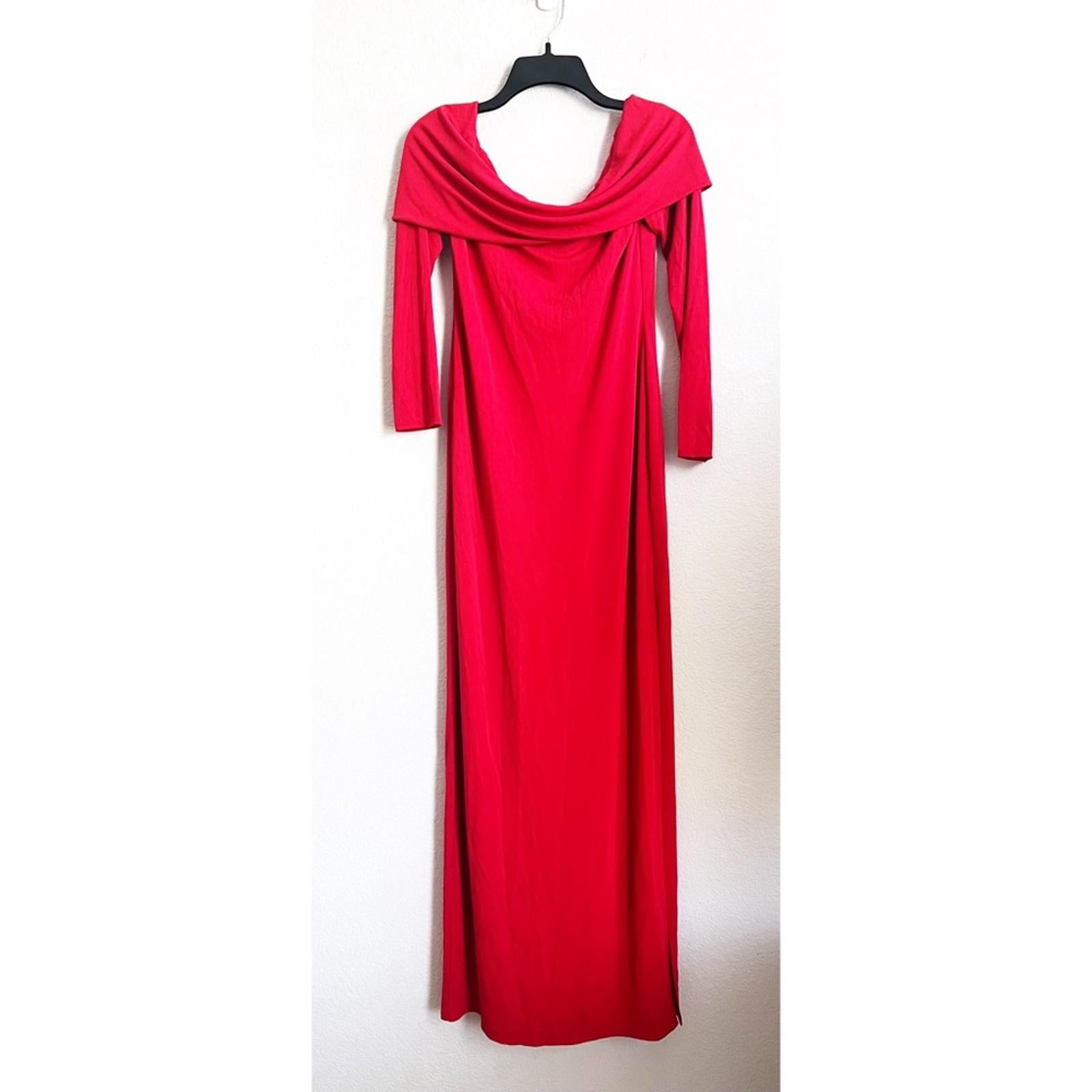Alice+Olivia Coretta Off-the-Shoulder Long Sleeve Maxi Dress in Red, NWT, Size L