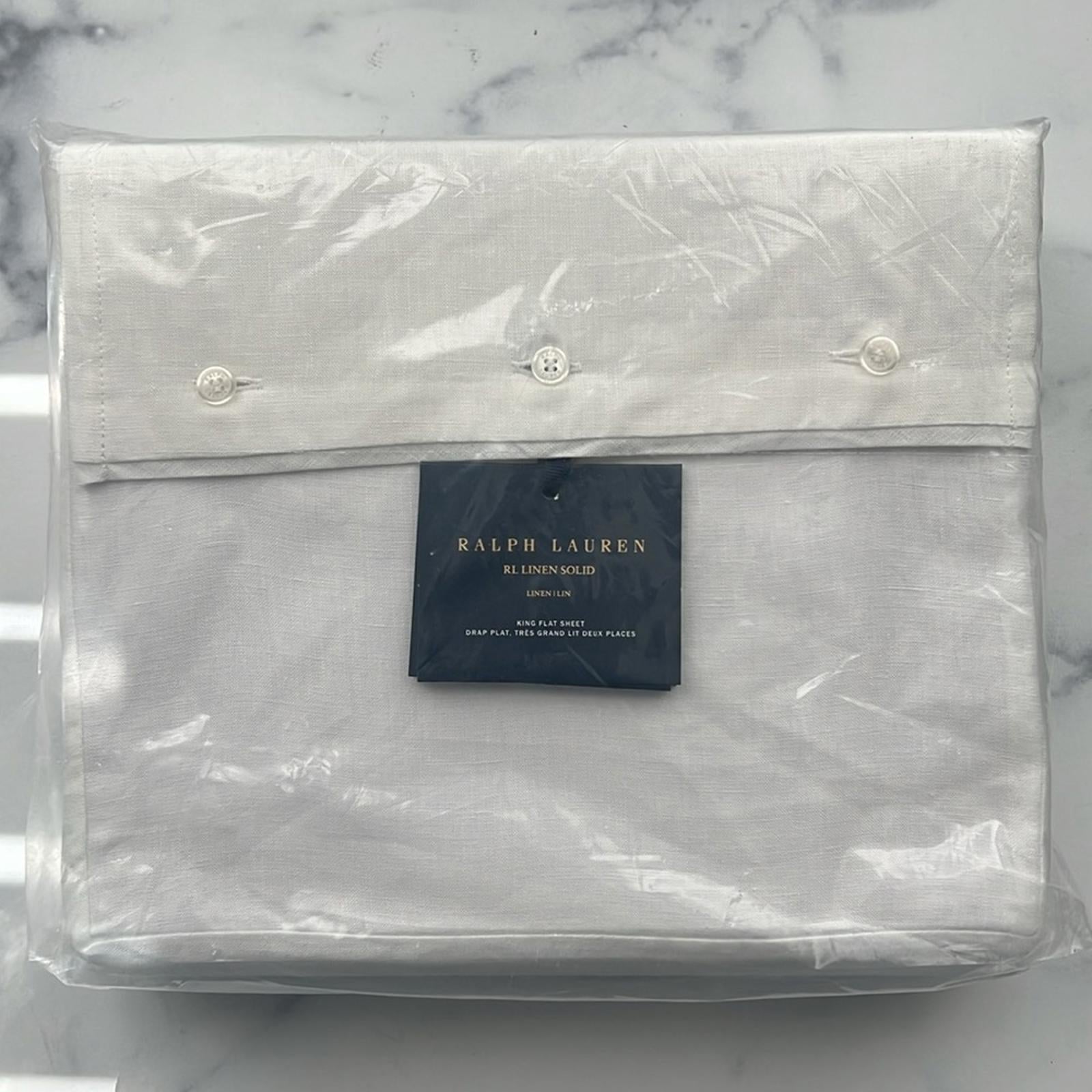 Ralph Lauren RL Linen Solid King Flat Sheet in Tux White, New w/Tag $325