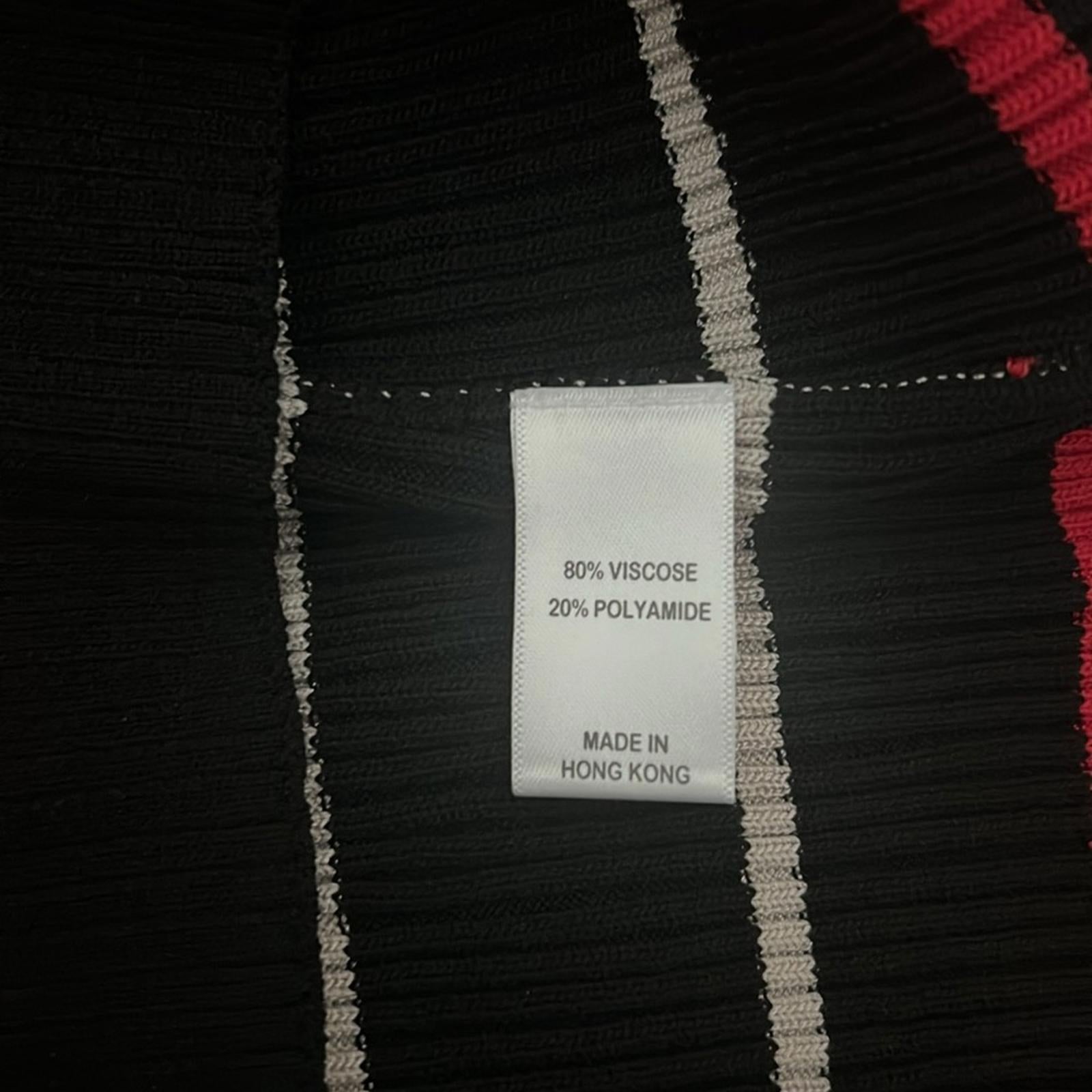 ST JOHN Stripe Crewneck Sweater, Cavair/Tikka Red Multi Size M New w/Tag