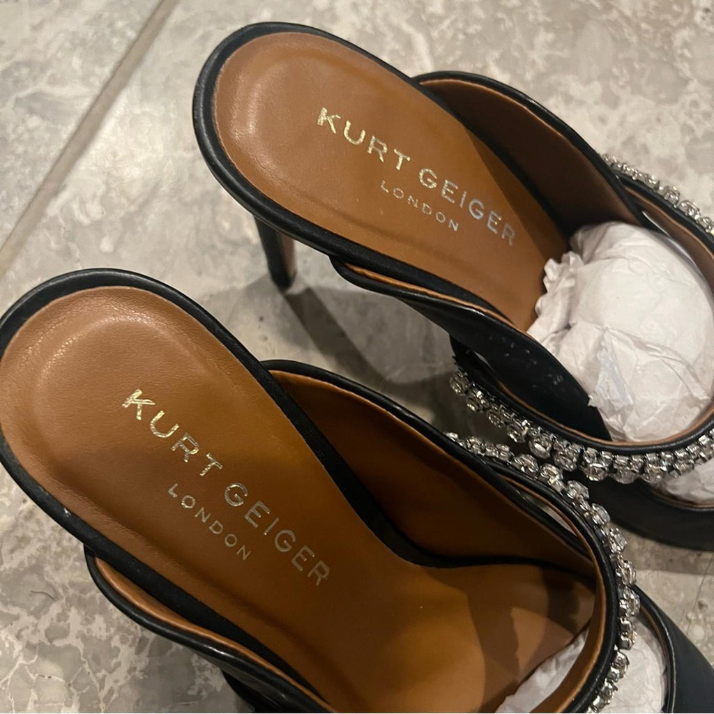 Kurt Geiger BLACK Duke Embellished High Heel Mules, Size EU 39 EXCELLENT!