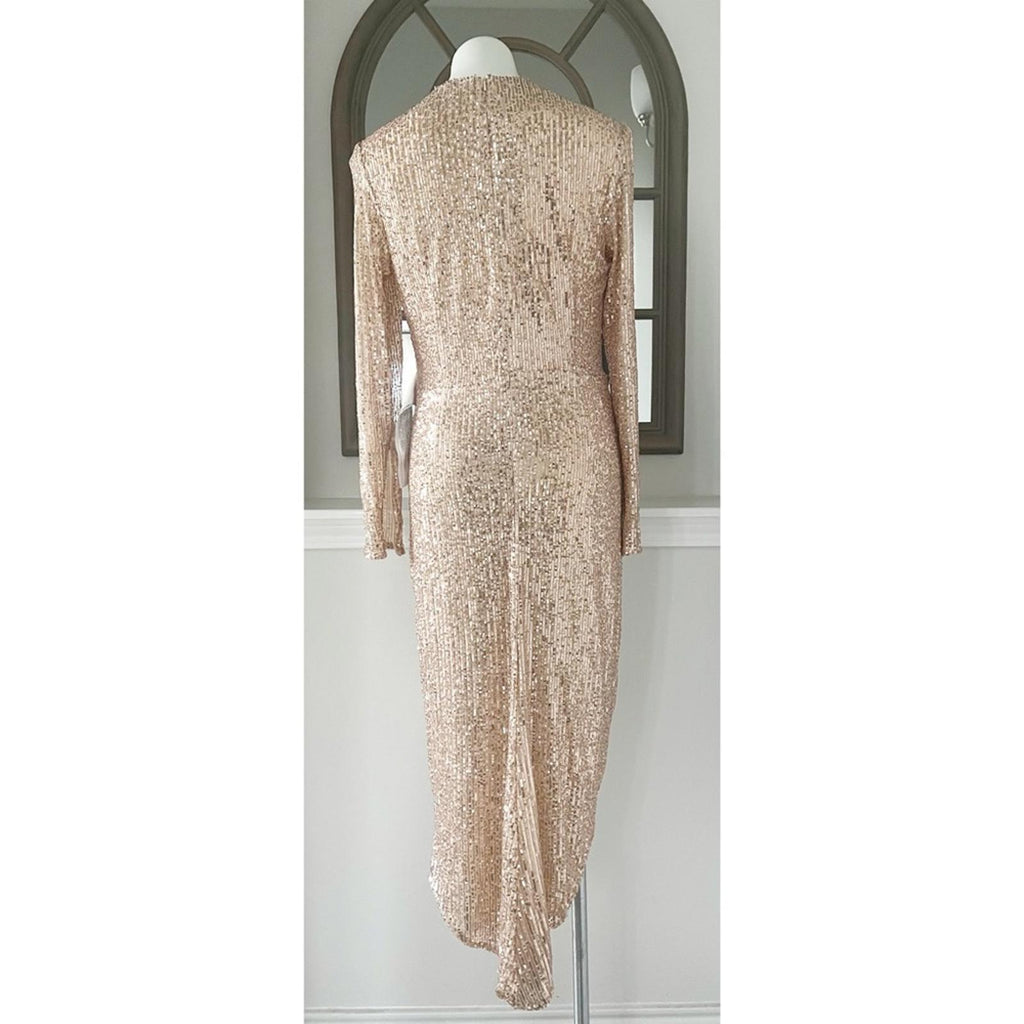 Mac Duggal IEENA Sequined High Low Dress, Rose Gold, Size 12 New w/Tag $348