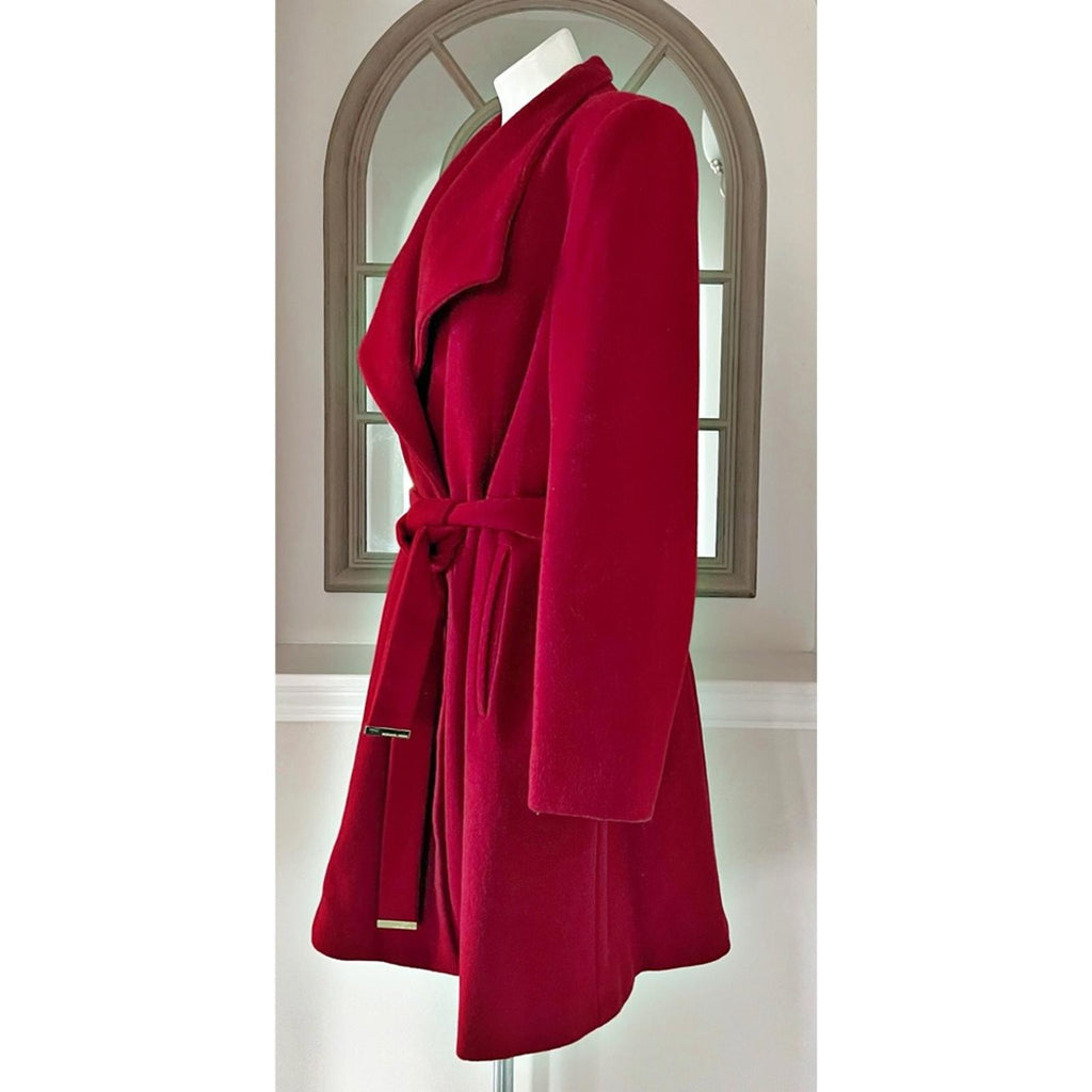 Michael Kors Asymmetric Belted Wrap Coat in Red, Size XL EXCELLENT!