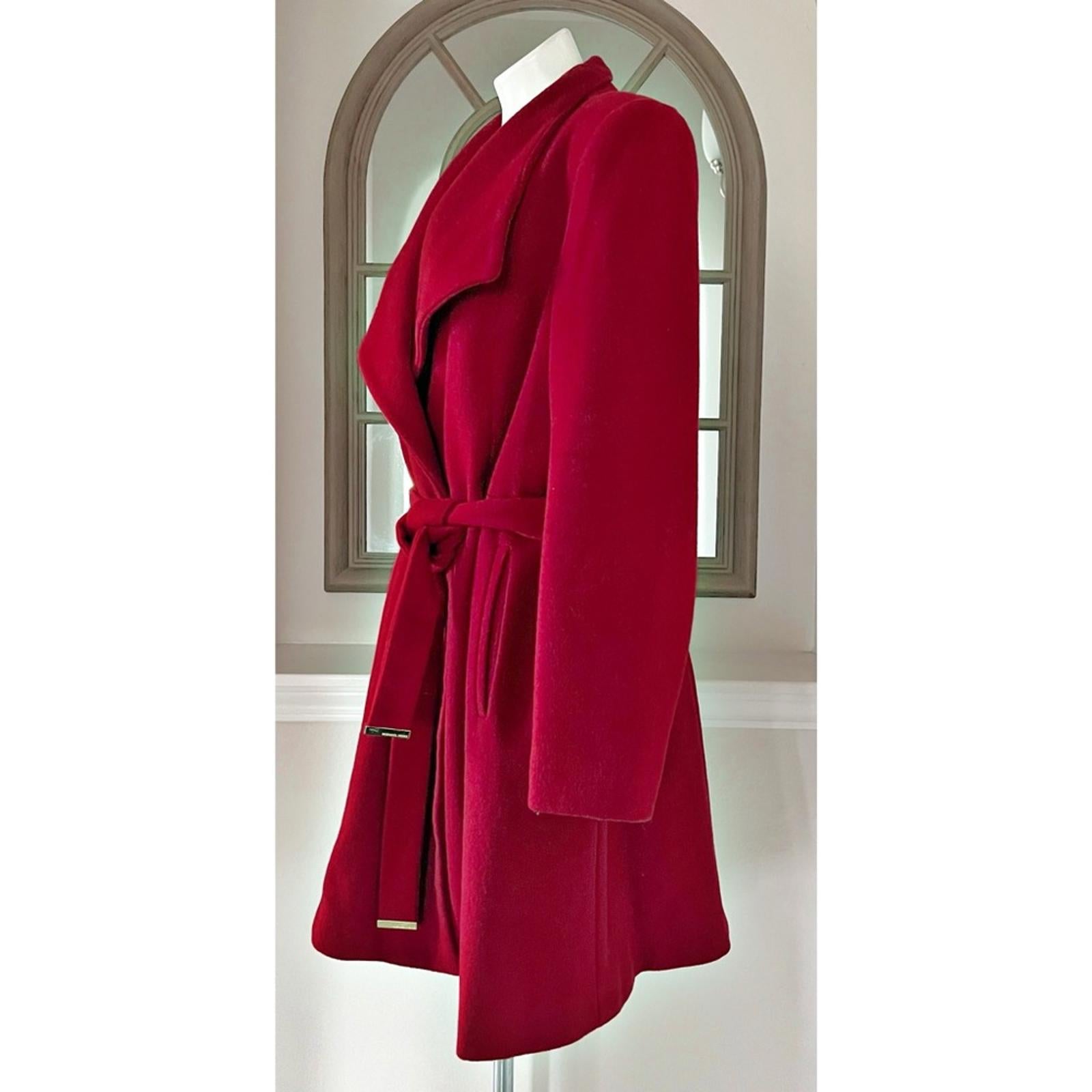 Michael Kors Asymmetric Belted Wrap Coat in Red, Size XL EXCELLENT!