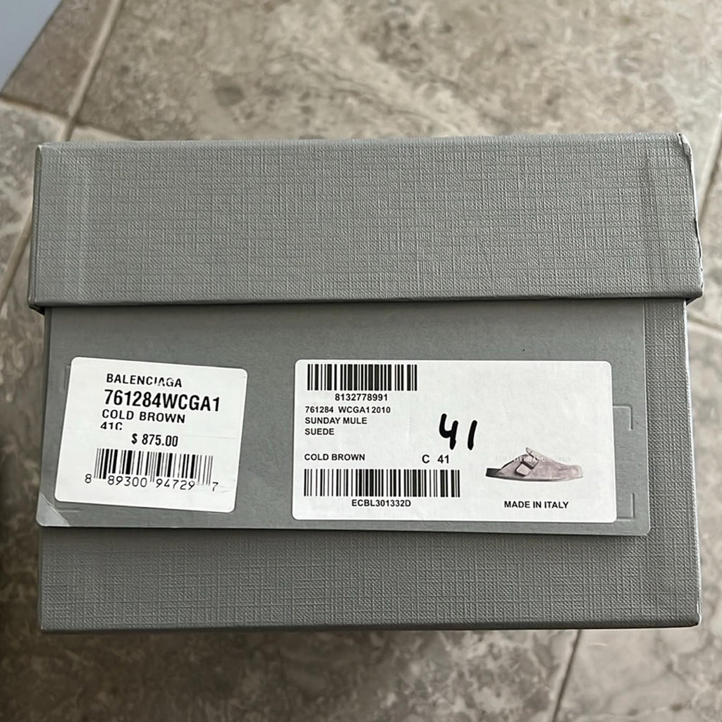 Balenciaga Sunday Mule in Light Brown Suede Calfskin, NEW, Size EU 41