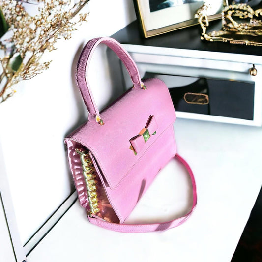 Betsey Johnson Xodevin Shoulder Bag with Chain Shoulder Strap in Pink Gold-Tone