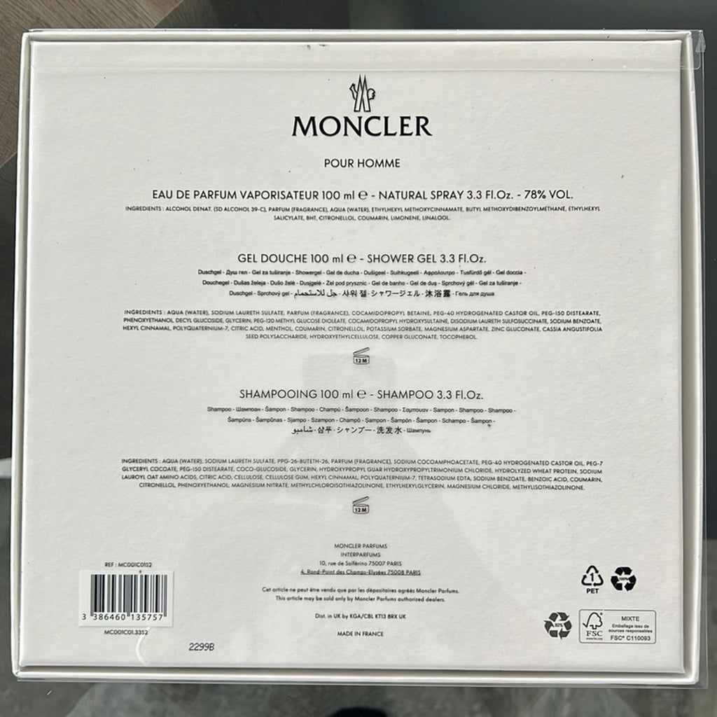 MONCLER Pour Homme 3-Piece Gift Set ForMen (Made in France) New in Box