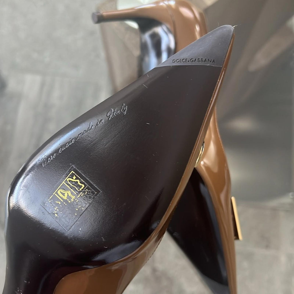 Dolce & Gabbana Patent Leather DG Calf Skin Pumps 60 Brown Size 36 New +2DustBag