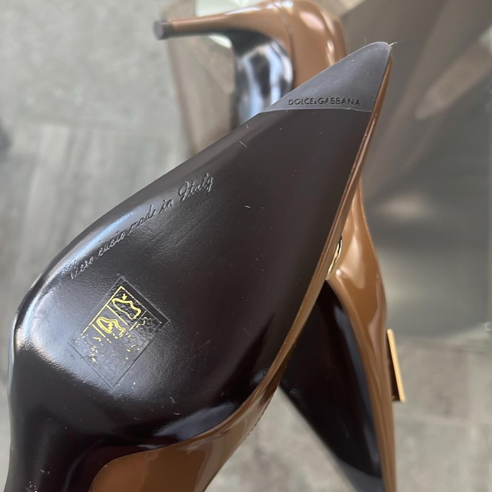 Dolce & Gabbana Patent Leather DG Calf Skin Pumps 60 Brown Size 36 New +2DustBag