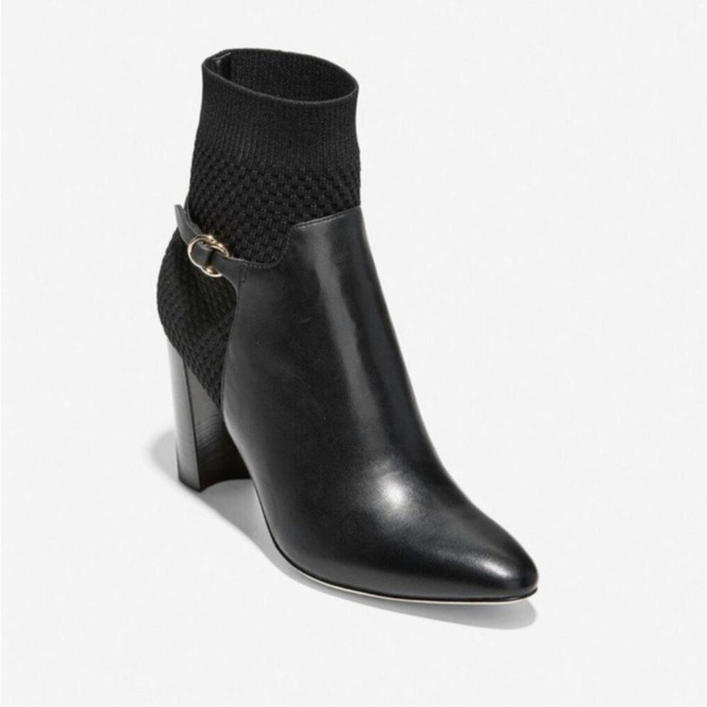 Cole Haan Black Boots Leather Ankle Block Heel Booties Size 10.5 New in Box