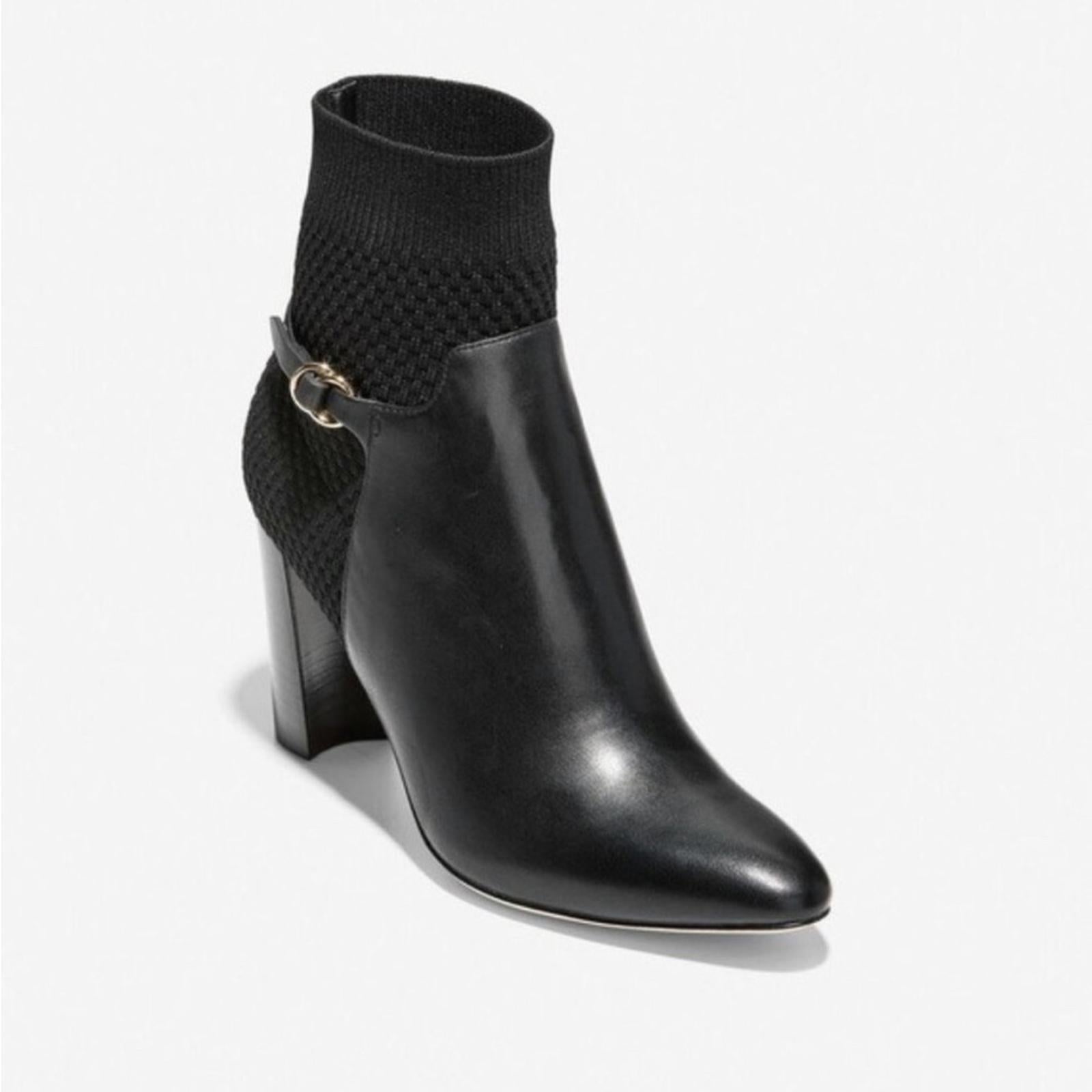 Cole Haan Black Boots Leather Ankle Block Heel Booties Size 10.5 New in Box