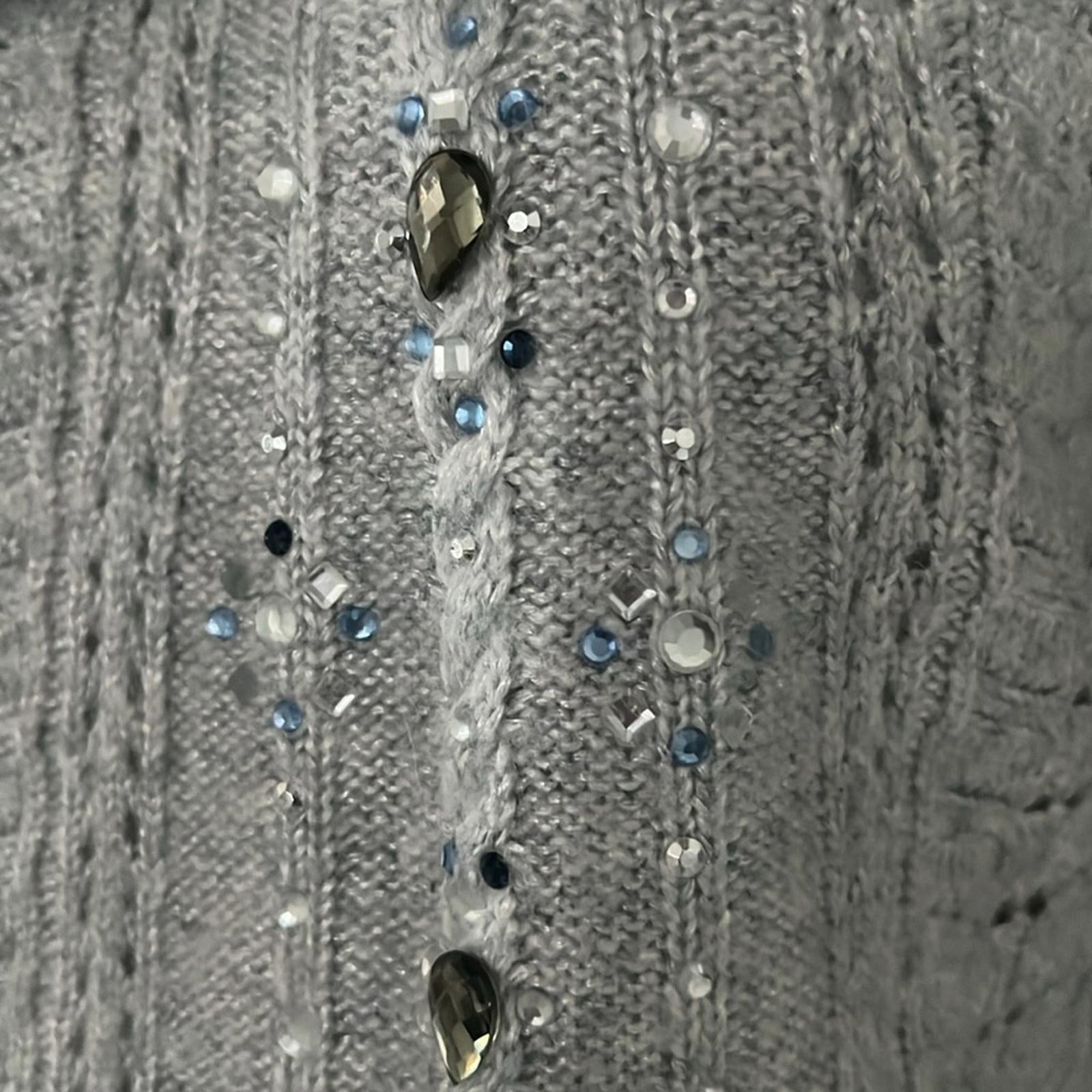 WHBM Embellished Cowl Neck Pullover in Heather Grey, Size L EXCELLENT!