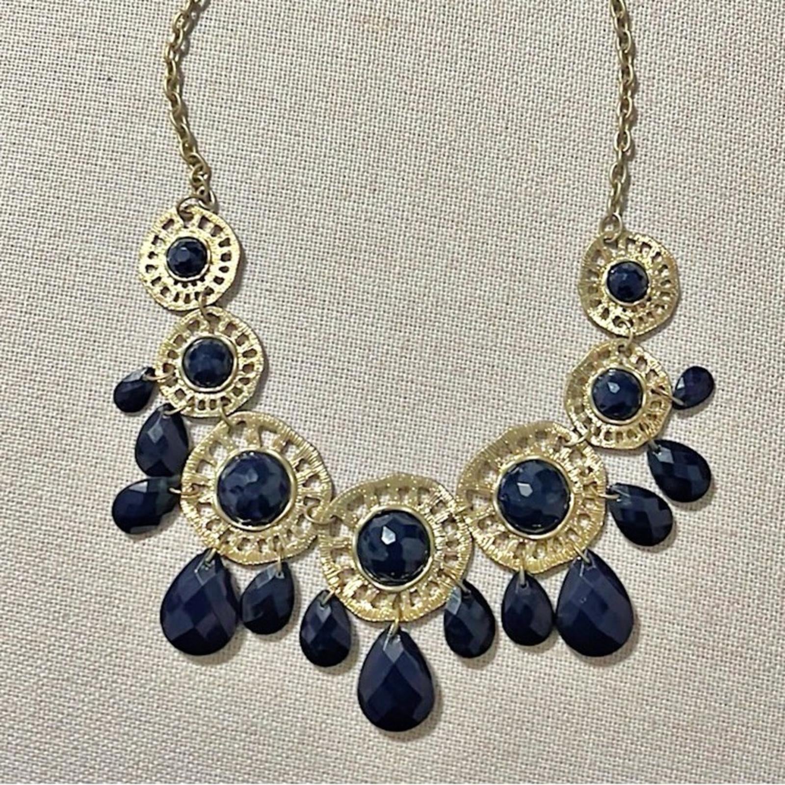 Gold-Tone Chain with Blue Rhinestones Necklace, Pristine Condition