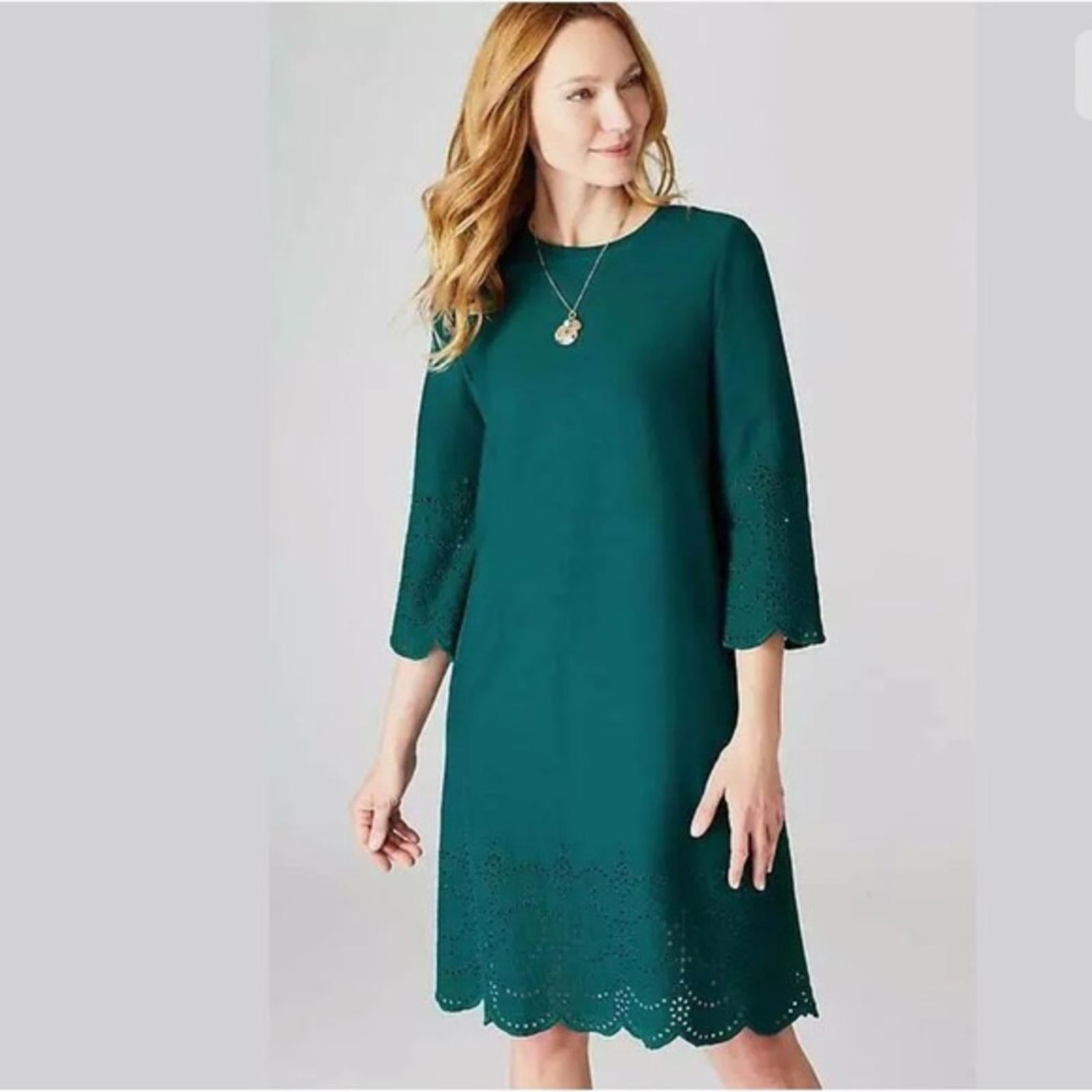 J. Jill Pacific Eyelet Long Sleeve Dress in Green, NWT, Size M