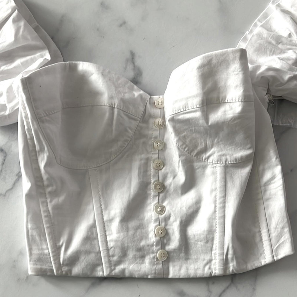 STAUD Revolve* Bouvier Crop Top in White, Size S New w/Tag Retail $245 SOLD OUT!