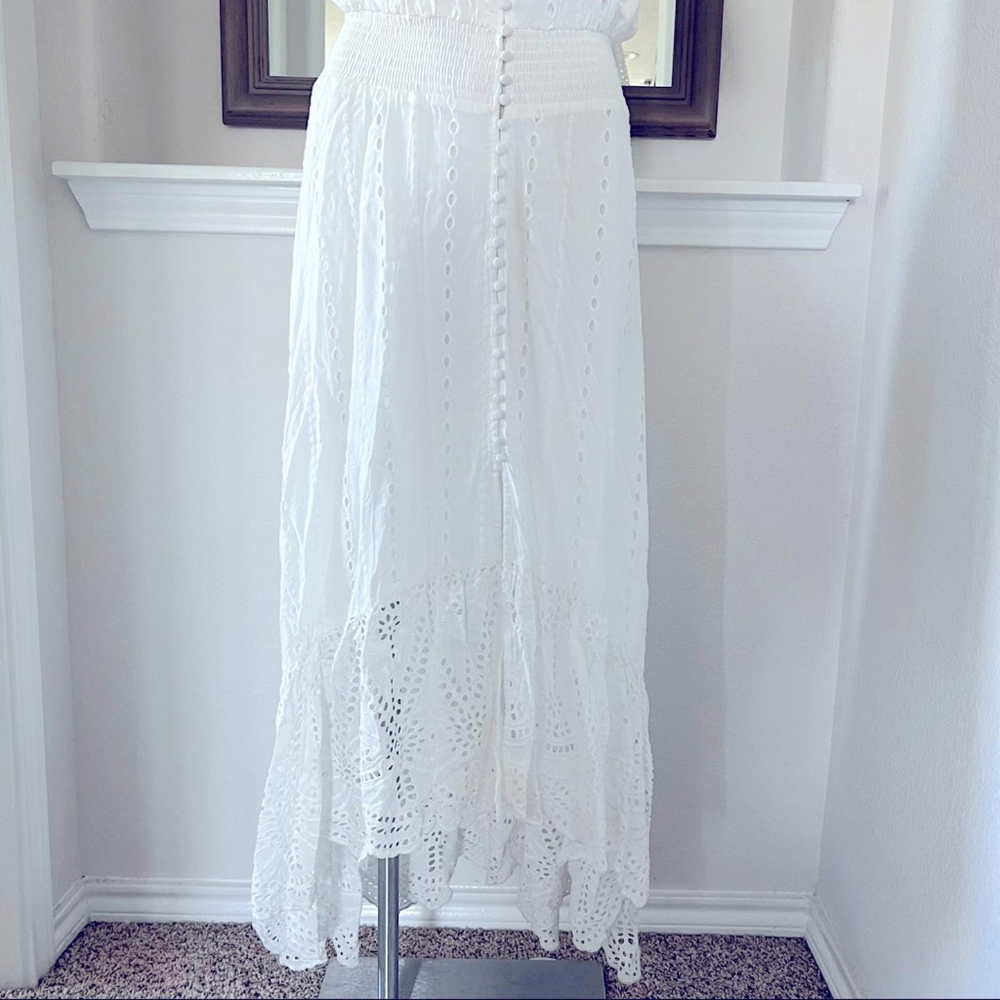 YFB “The Everything” Maxi Dress in White Hi-Low Hem Size L New w/Tag Retail $242