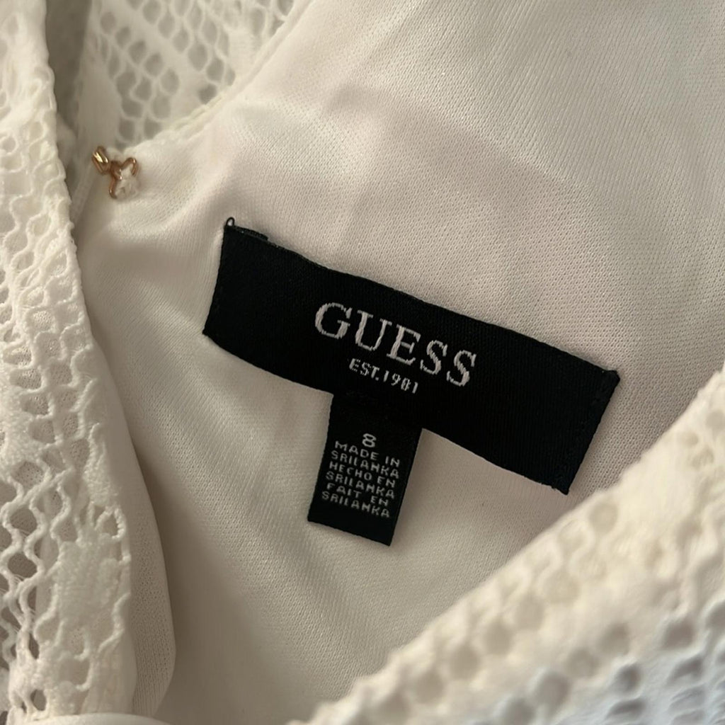GUESS Geo Lace Sheath Dress w/Key Hole Detail in White, Size 8 New w/Tag $128