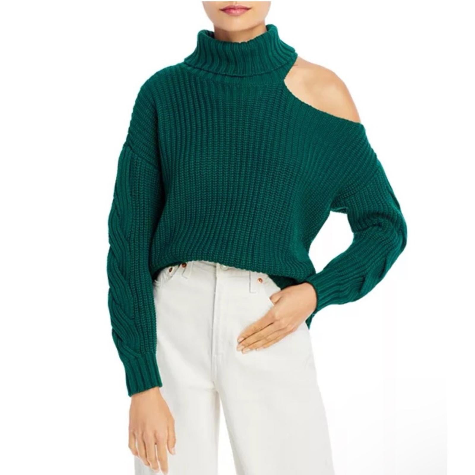 AQUA Cutout Turtleneck Sweater in Emerald Green Size XL New w/Tag