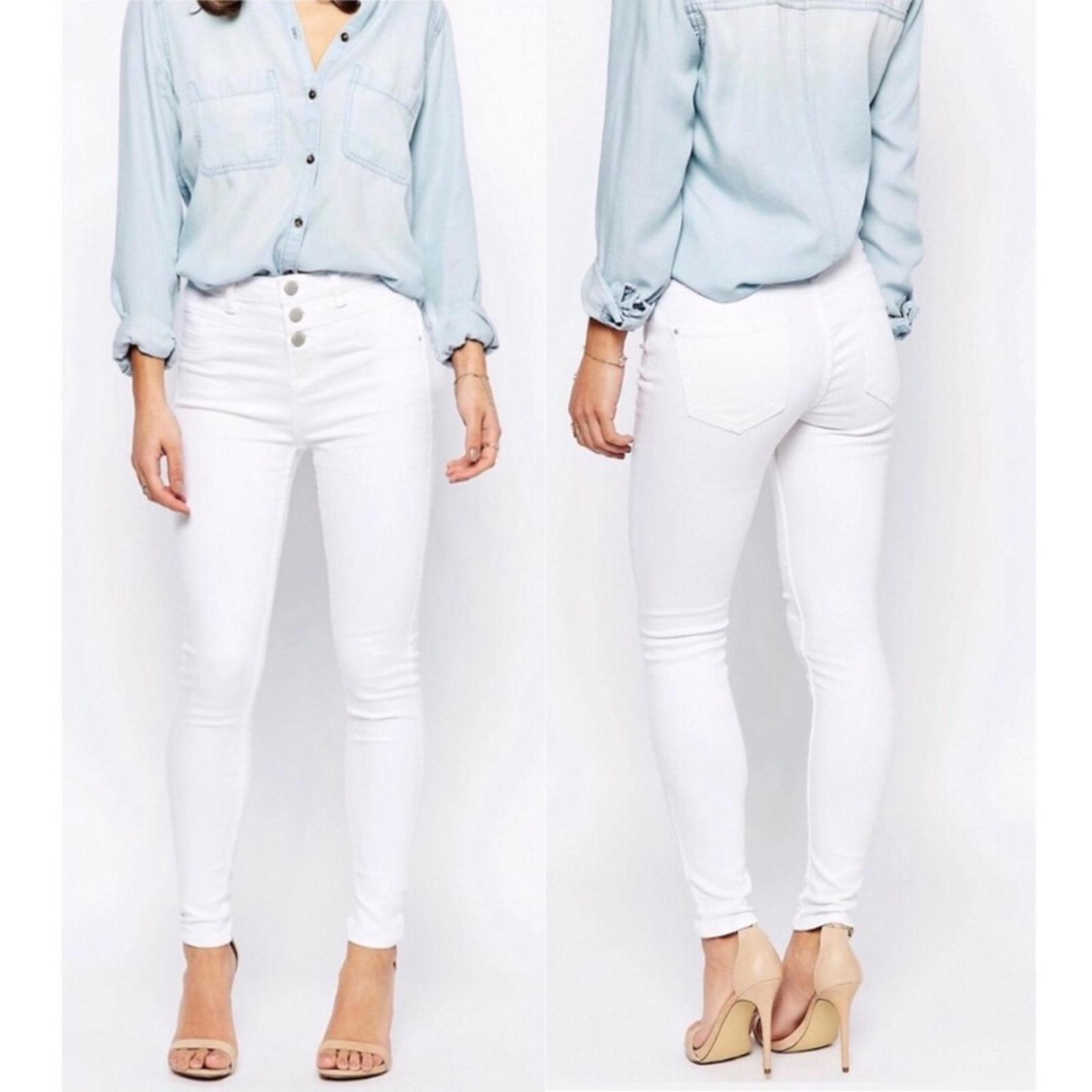 New Look High Waist Super Skinny Jeans in White, Size UK18 / US14