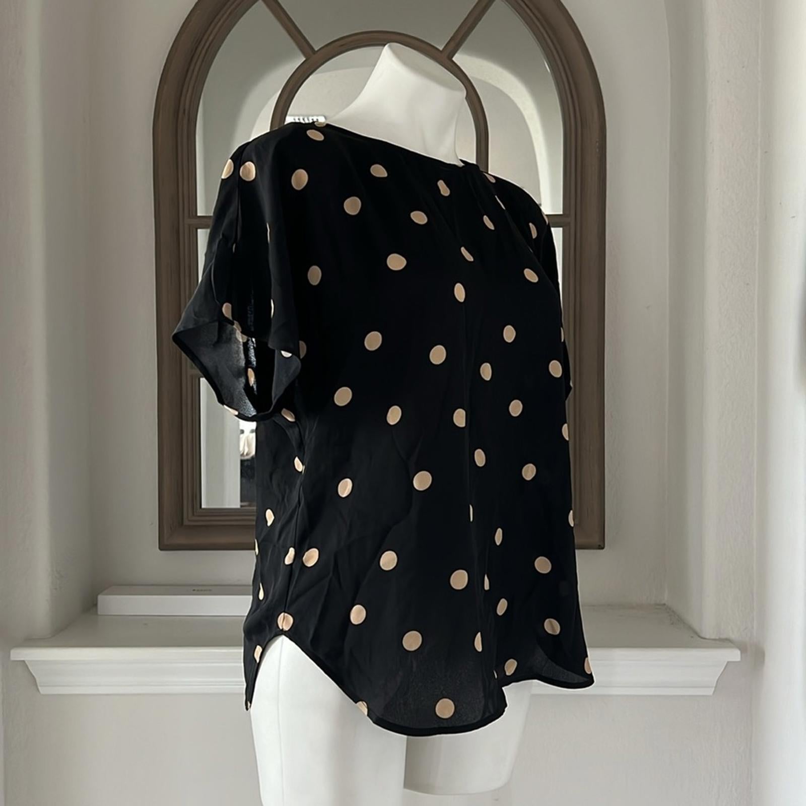 Anne Klein Large Dot Bateau Neck Short Sleeve Blouse, NWT, Size M