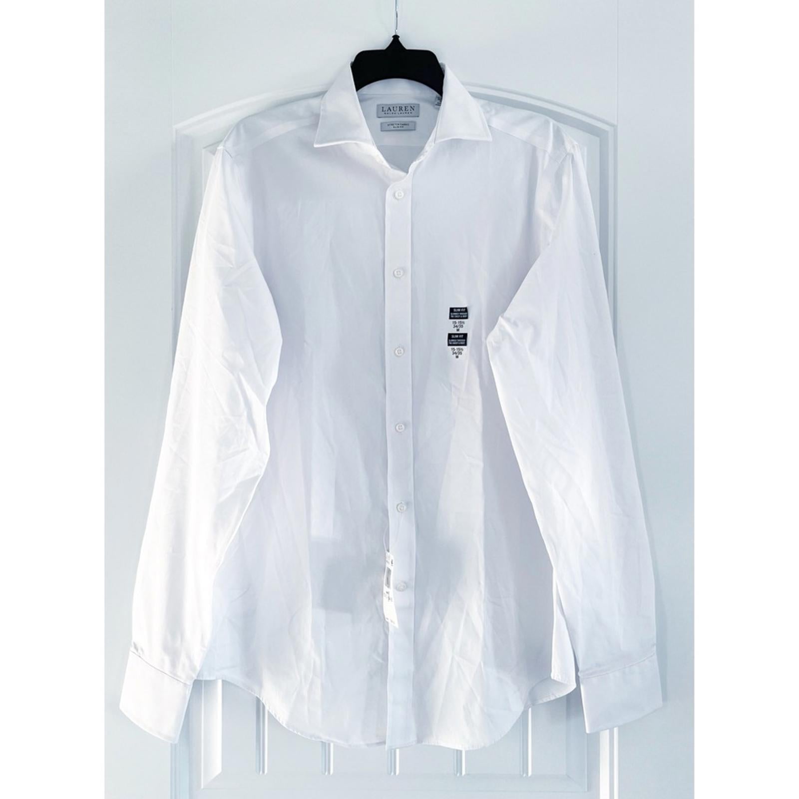 Lauren Ralph Lauren Stretch Slim Fit Dress Shirt White, Size M 15-15.5 (34/35)