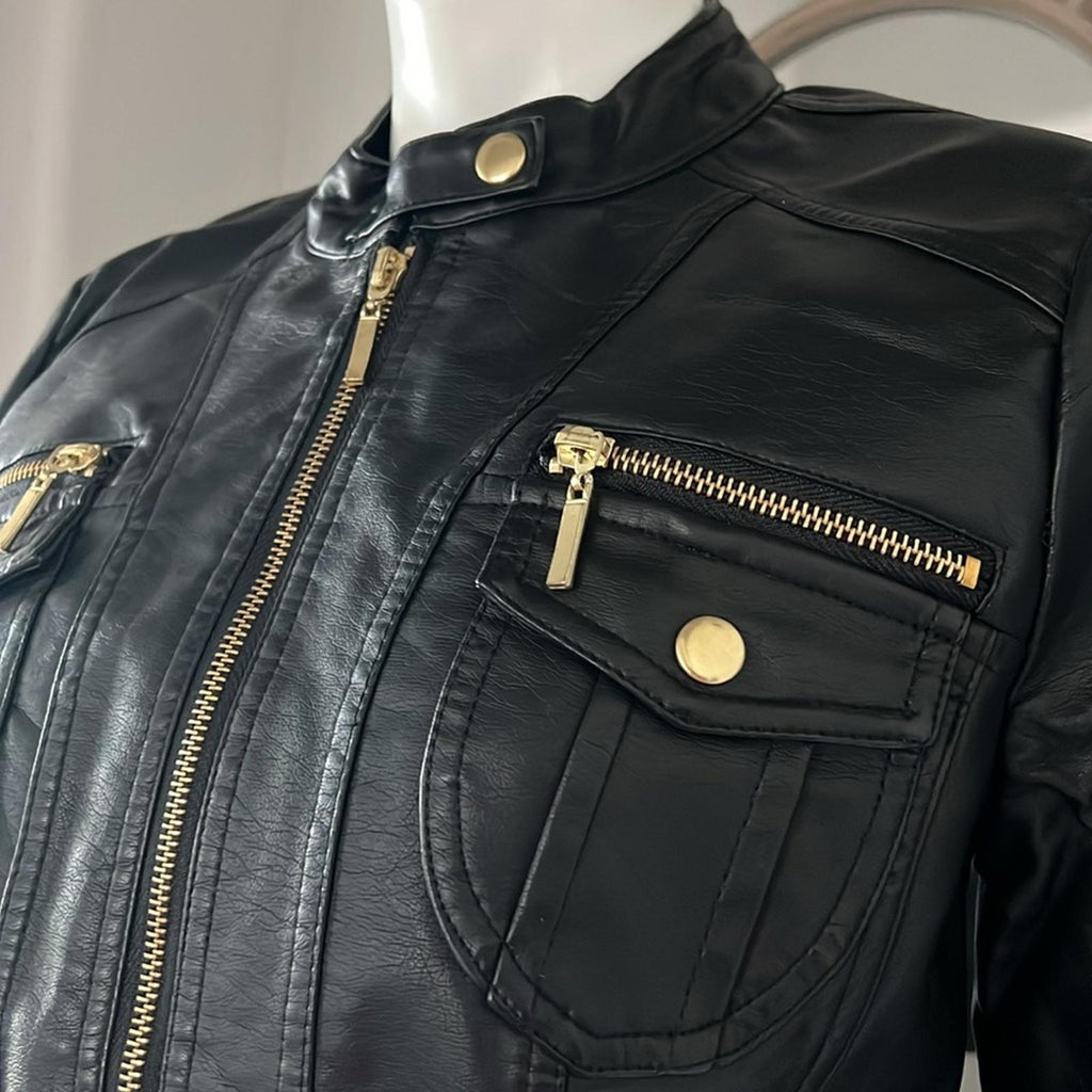 NEW LOOK Faux Leather Jacket in Black+Gold Tone Hardware, Size XL  New w/o Tag