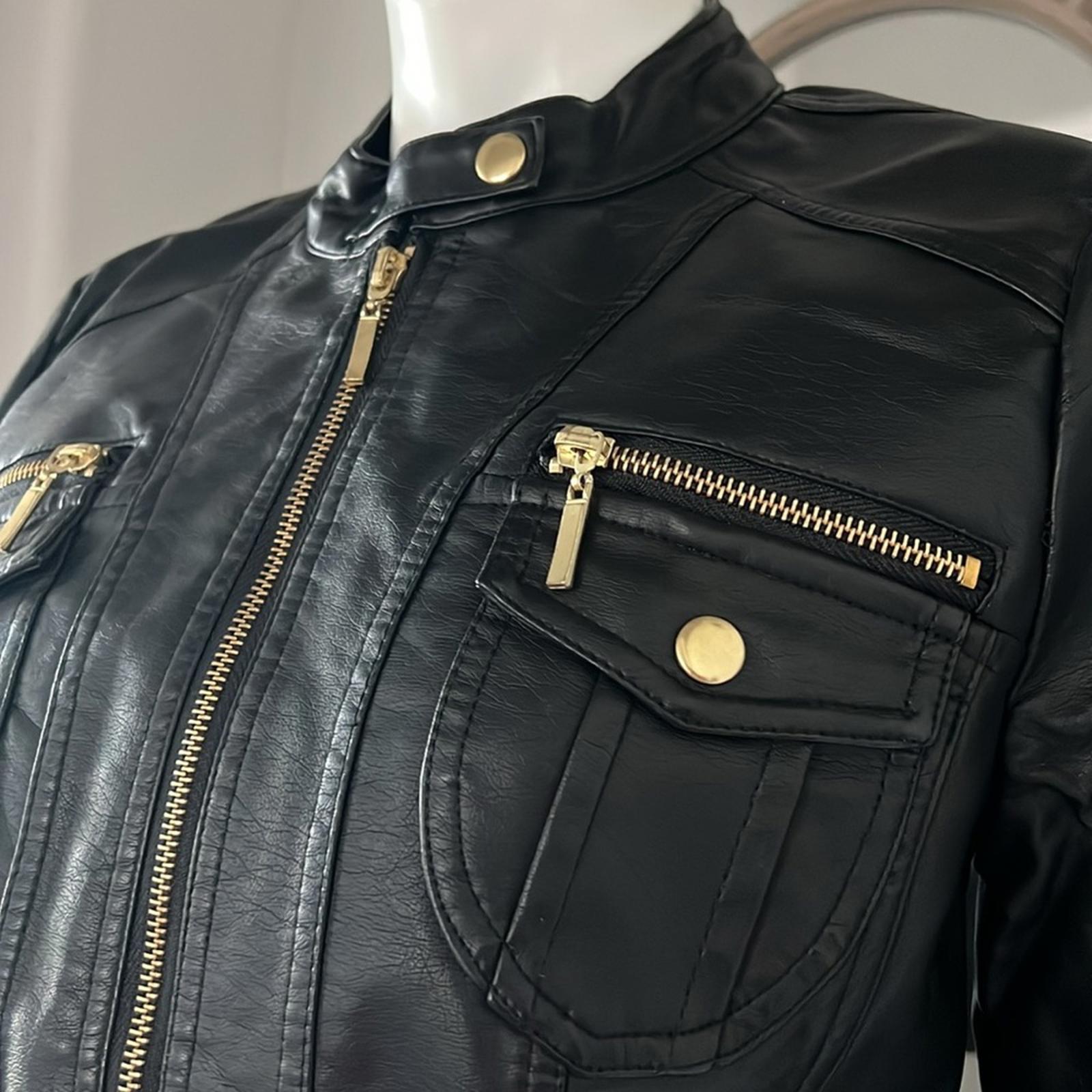 NEW LOOK Faux Leather Jacket in Black+Gold Tone Hardware, Size XL  New w/o Tag